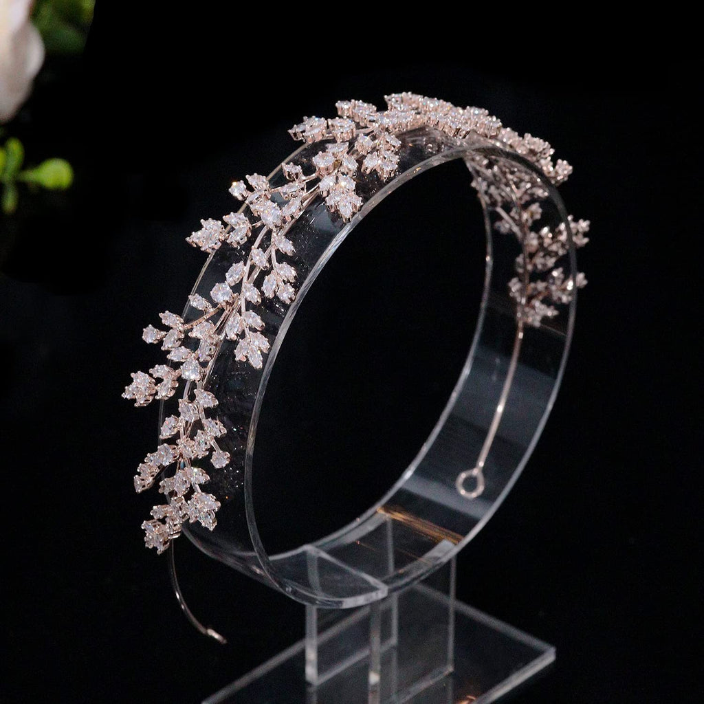 Jorsnovs Full Cubic Zirconia Wedding Headbands – Rose Gold Tiara for Bride, Pageant & Party (E-Rose Gold)