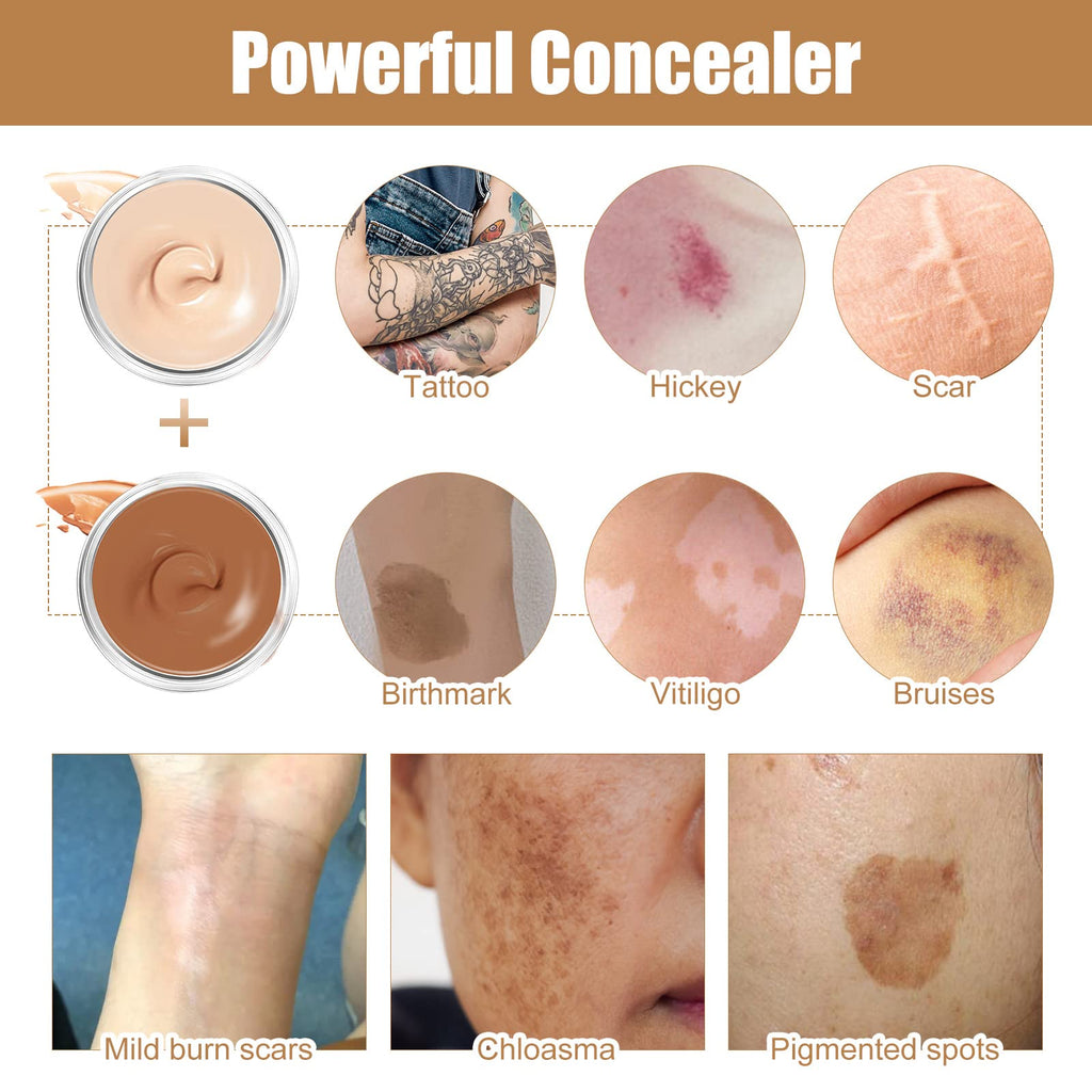 Josera Tattoo Cover Up Makeup Waterproof - 2-Color Full Coverage Concealer for Tattoos, Scars & Dark Spots
