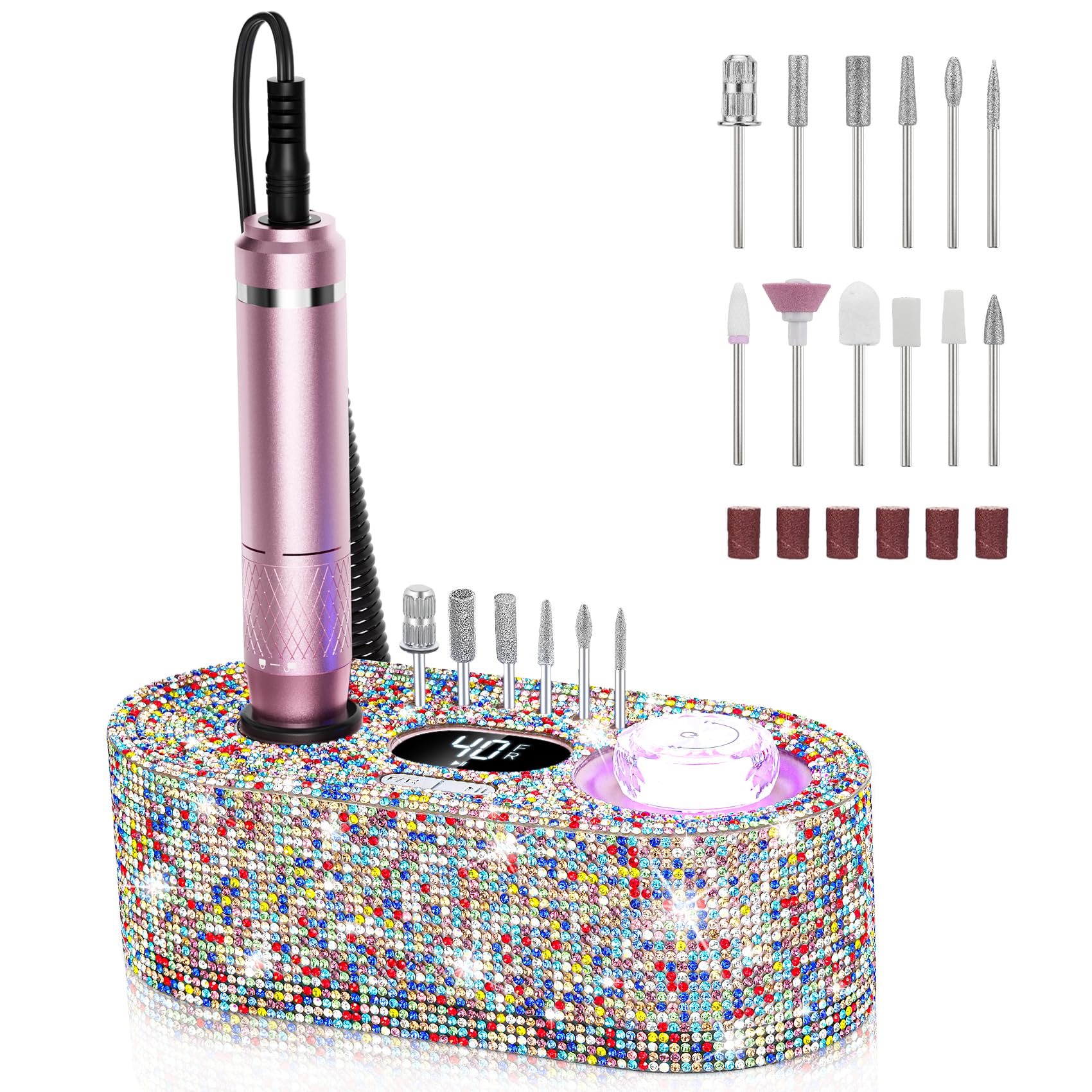 JOSGLOI Electric Nail Drill Professional – 40,000 RPM, LCD Display, Diamond AB Bit Kit