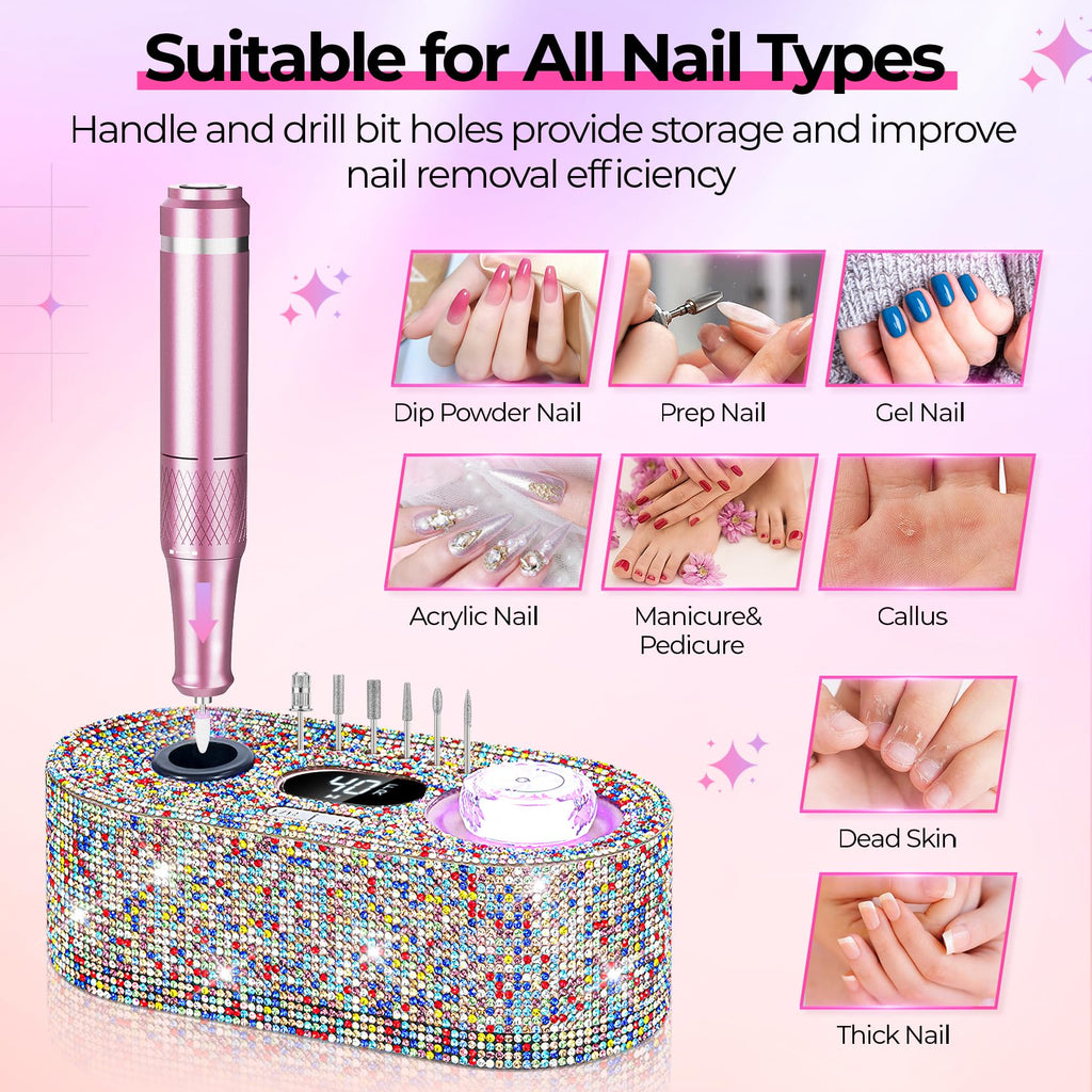 JOSGLOI Electric Nail Drill Professional – 40,000 RPM, LCD Display, Diamond AB Bit Kit