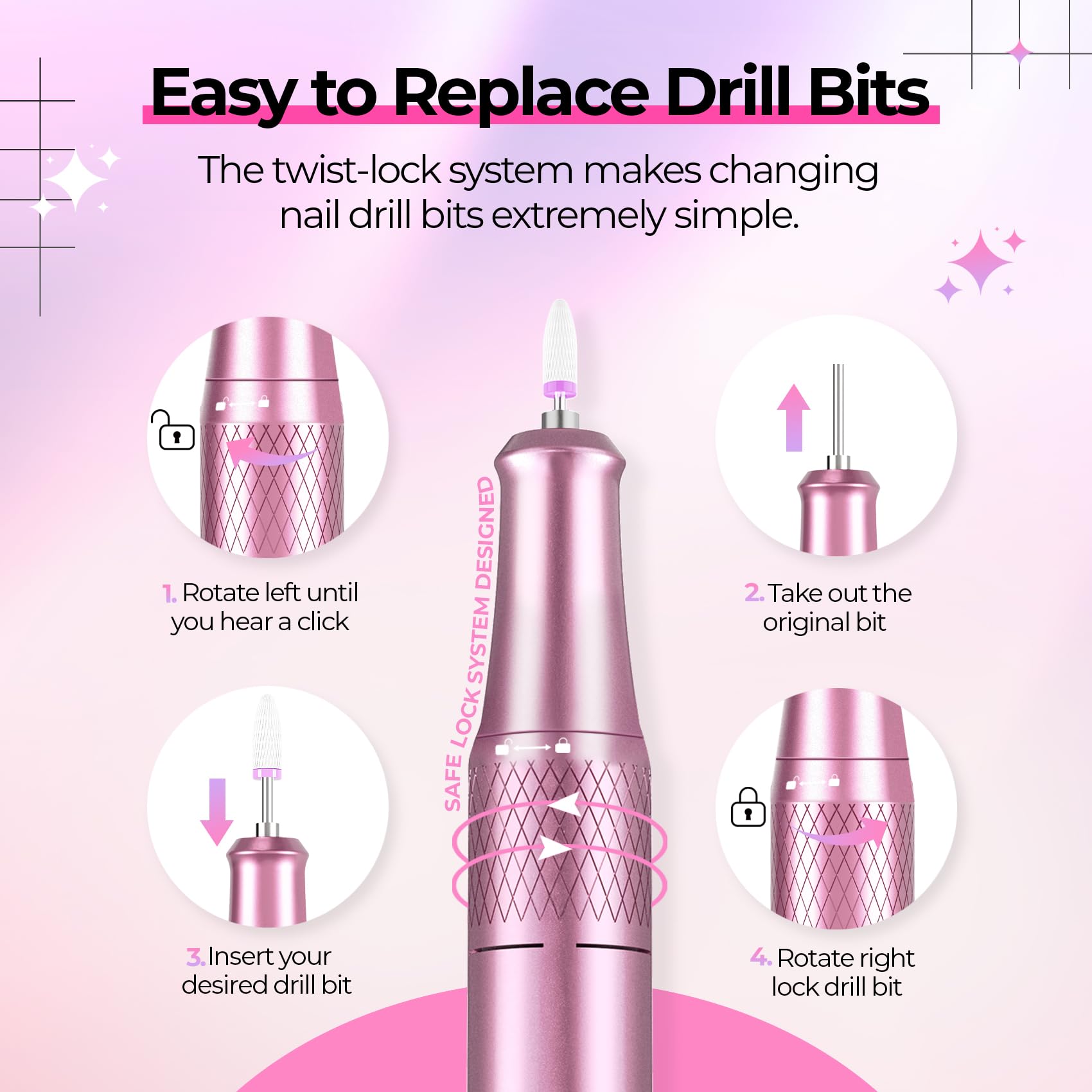 JOSGLOI Electric Nail Drill Professional – 40,000 RPM, LCD Display, Diamond AB Bit Kit