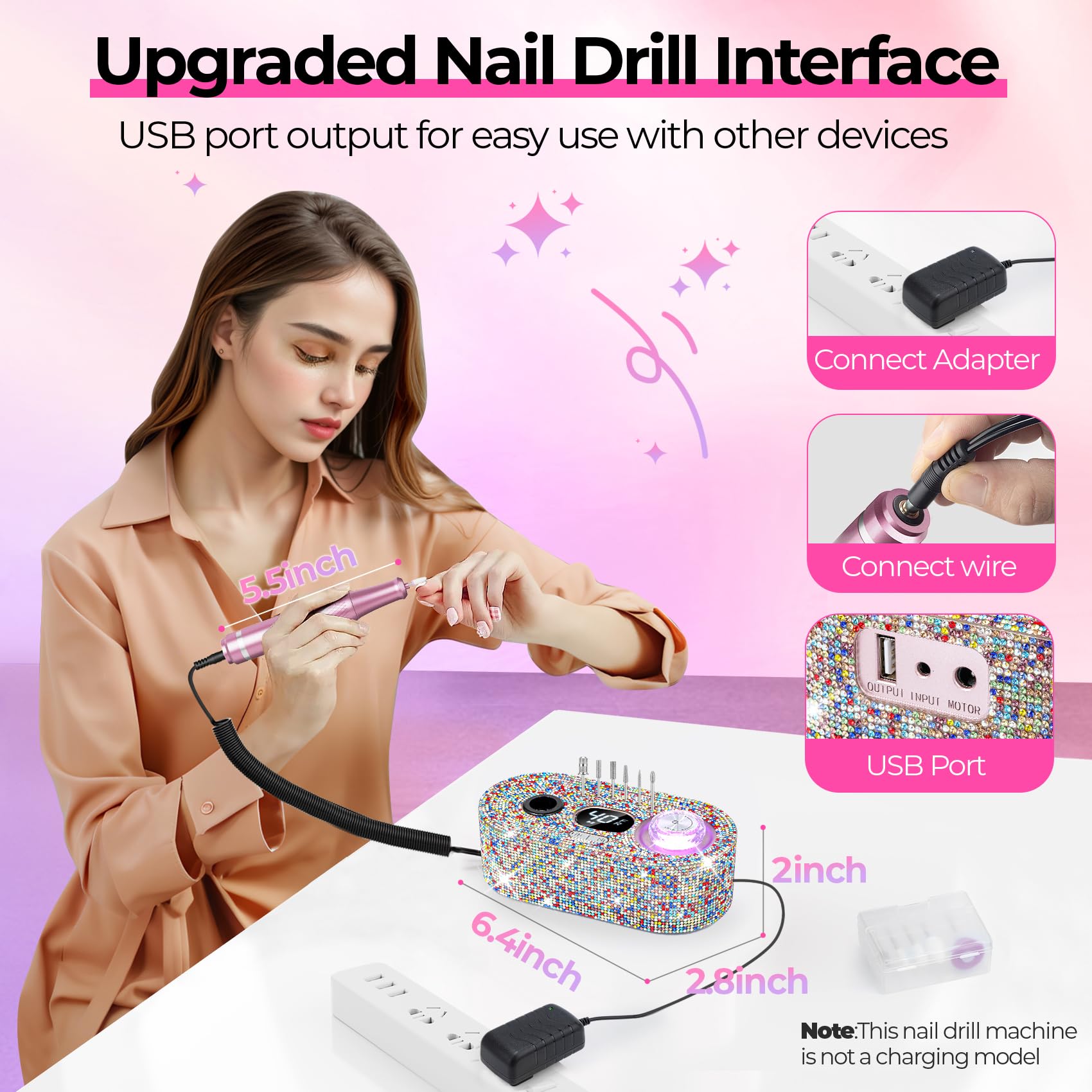 JOSGLOI Electric Nail Drill Professional – 40,000 RPM, LCD Display, Diamond AB Bit Kit