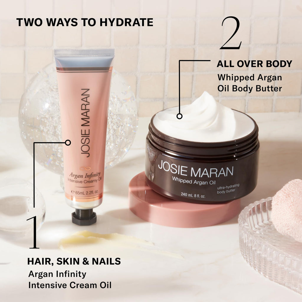 Josie Maran Whipped Body Butter – Argan Oil Hydration, Skin Firming, Fragrance-Free (2 oz)
