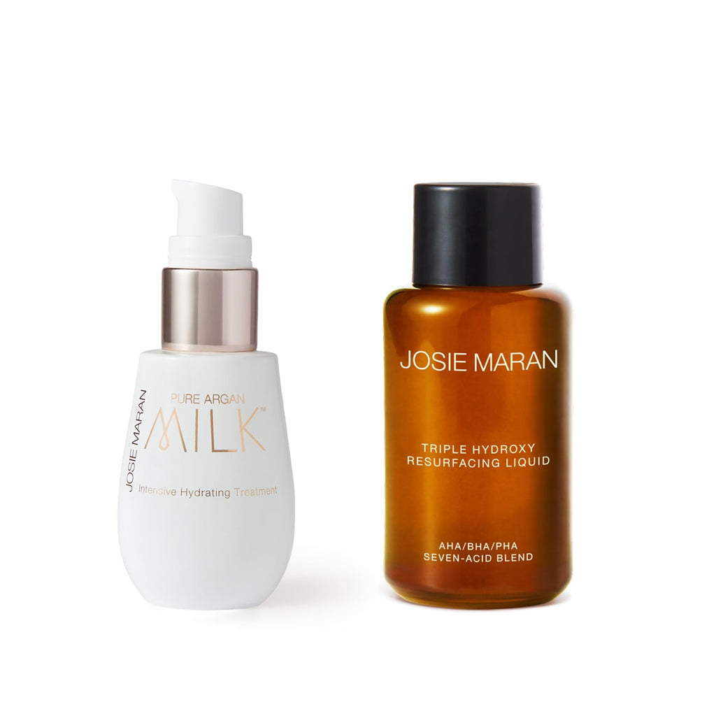 Josie Maran Pure Argan Milk & Triple Hydroxy Resurfacing Set – Hydration + Exfoliation (2 Pieces)