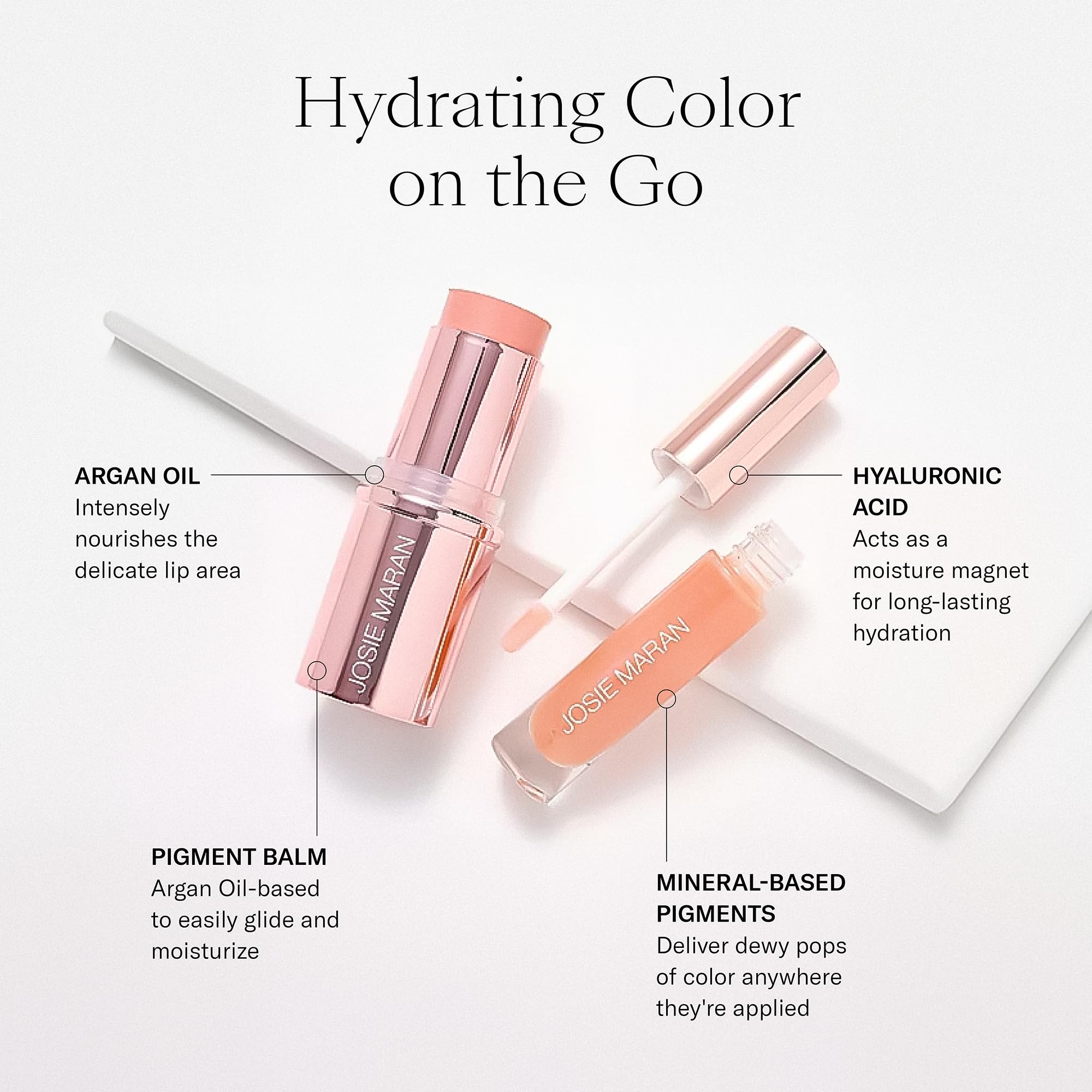 Josie Maran Color Stick & Lip Gloss Set — Argan Oil Makeup Balm for Lips, Cheeks & Eyes
