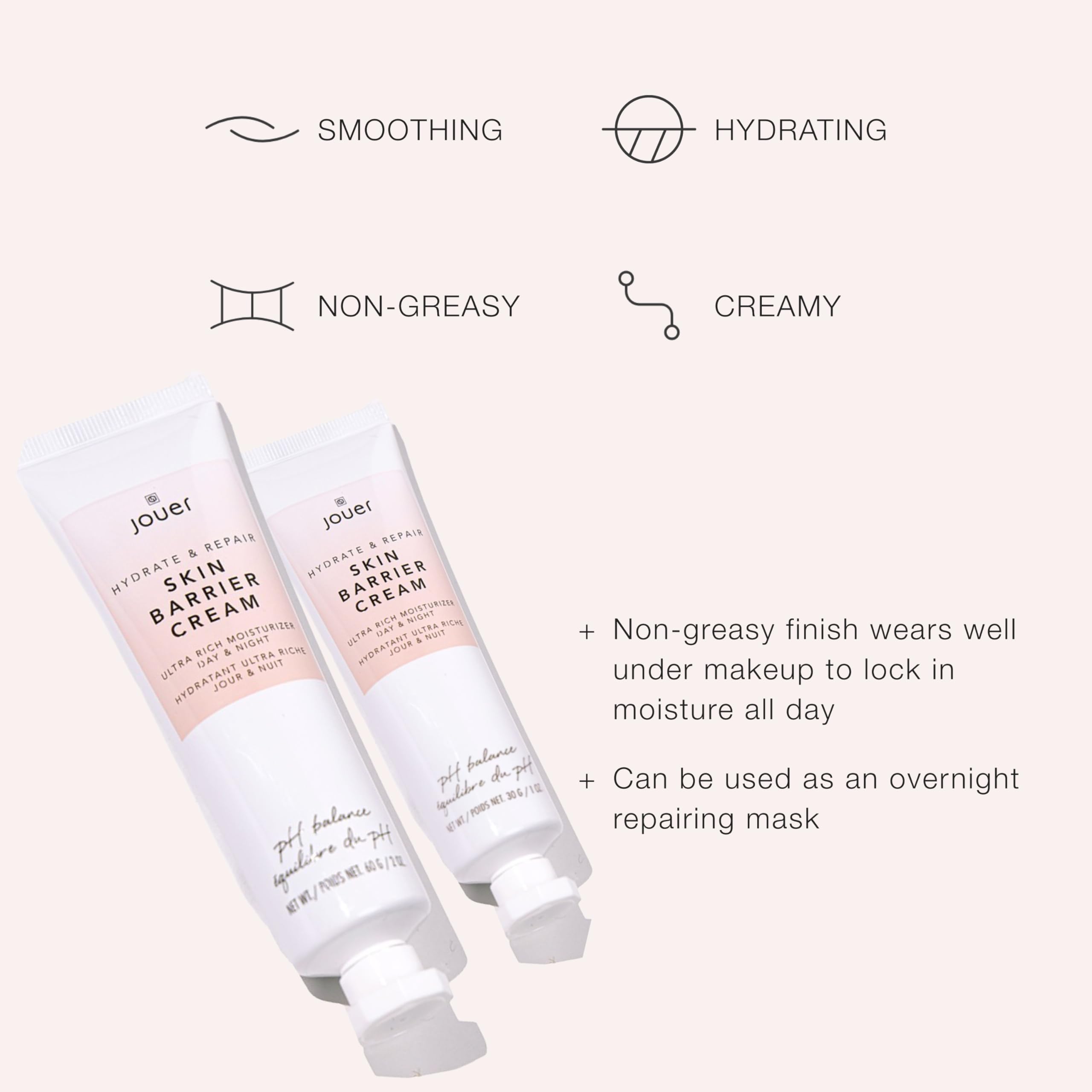 Jouer Skin Barrier Cream - Hydrating Hyaluronic Acid, CoQ10, Alpha-Lipoic Acid | 2 oz