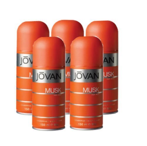 Jovan Musk Deodorant Body Spray – 5 oz, Pack of 5 | Unisex Fragrance by Jovan