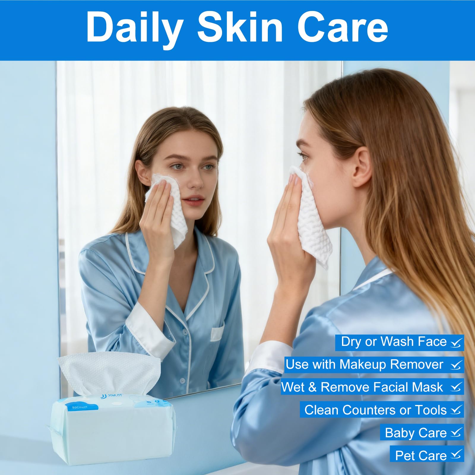 JOWLOT Disposable Face Towels – 240 Count Ultra-Soft 100% Cotton for Sensitive Skin