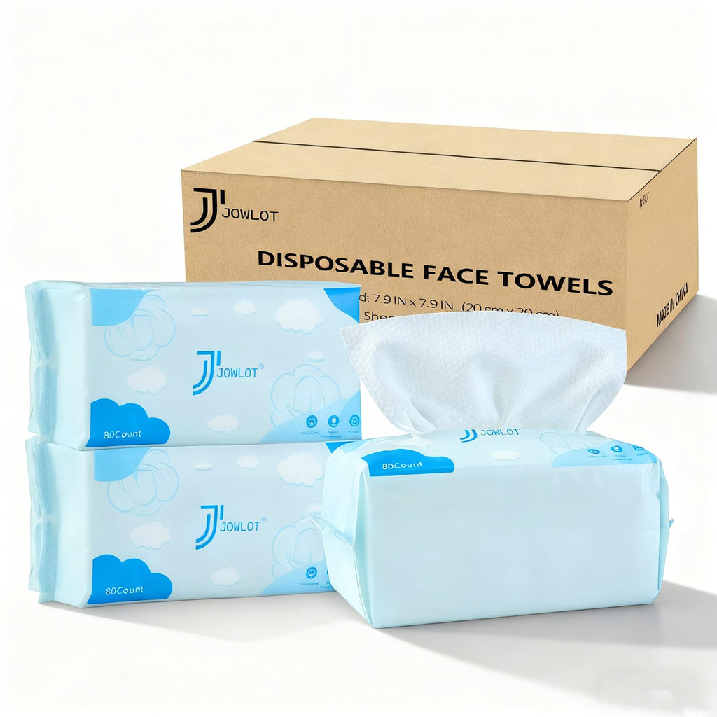 JOWLOT Disposable Face Towels – 240 Count Ultra-Soft 100% Cotton for Sensitive Skin