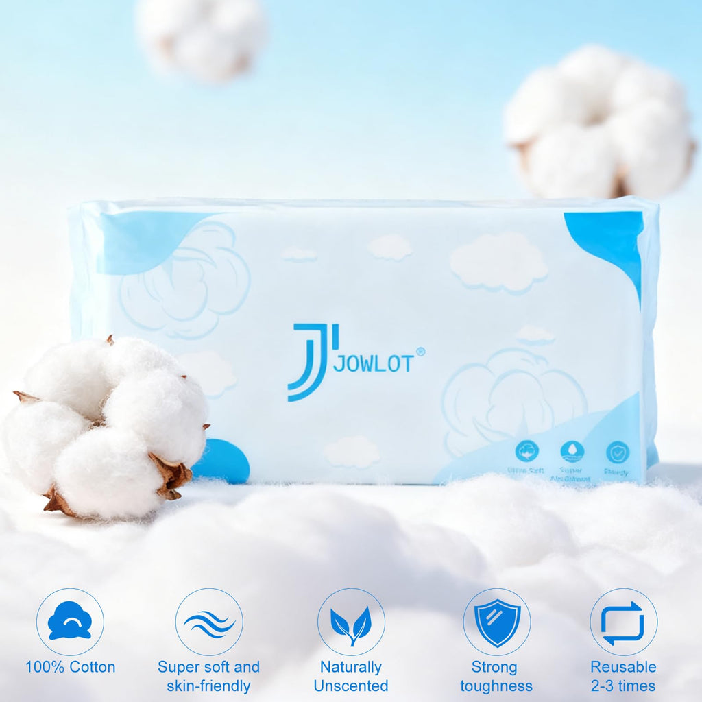 JOWLOT Disposable Face Towels – 240 Count Ultra-Soft 100% Cotton for Sensitive Skin