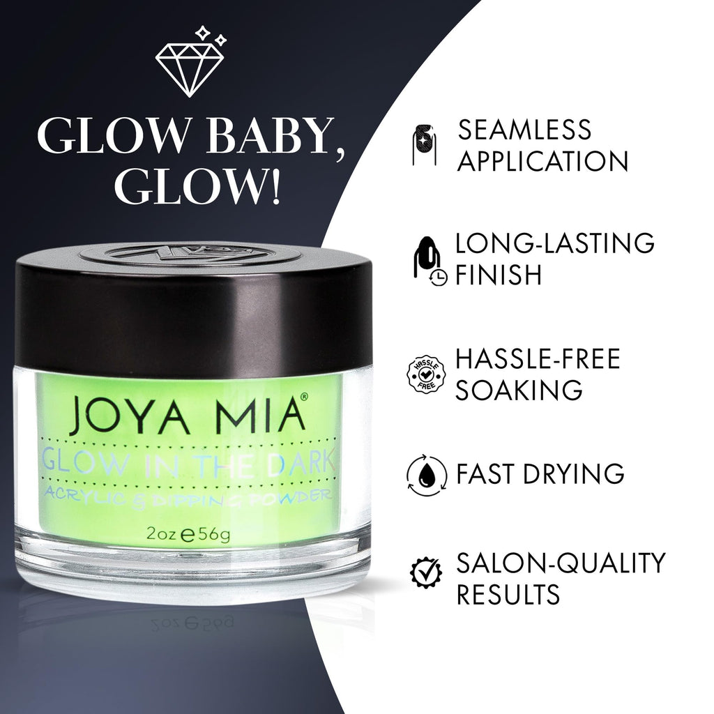 Joya Mia Glow-in-the-Dark Nail Powder – 12 Colors, 2 oz | Premium Acrylic Dip Powder