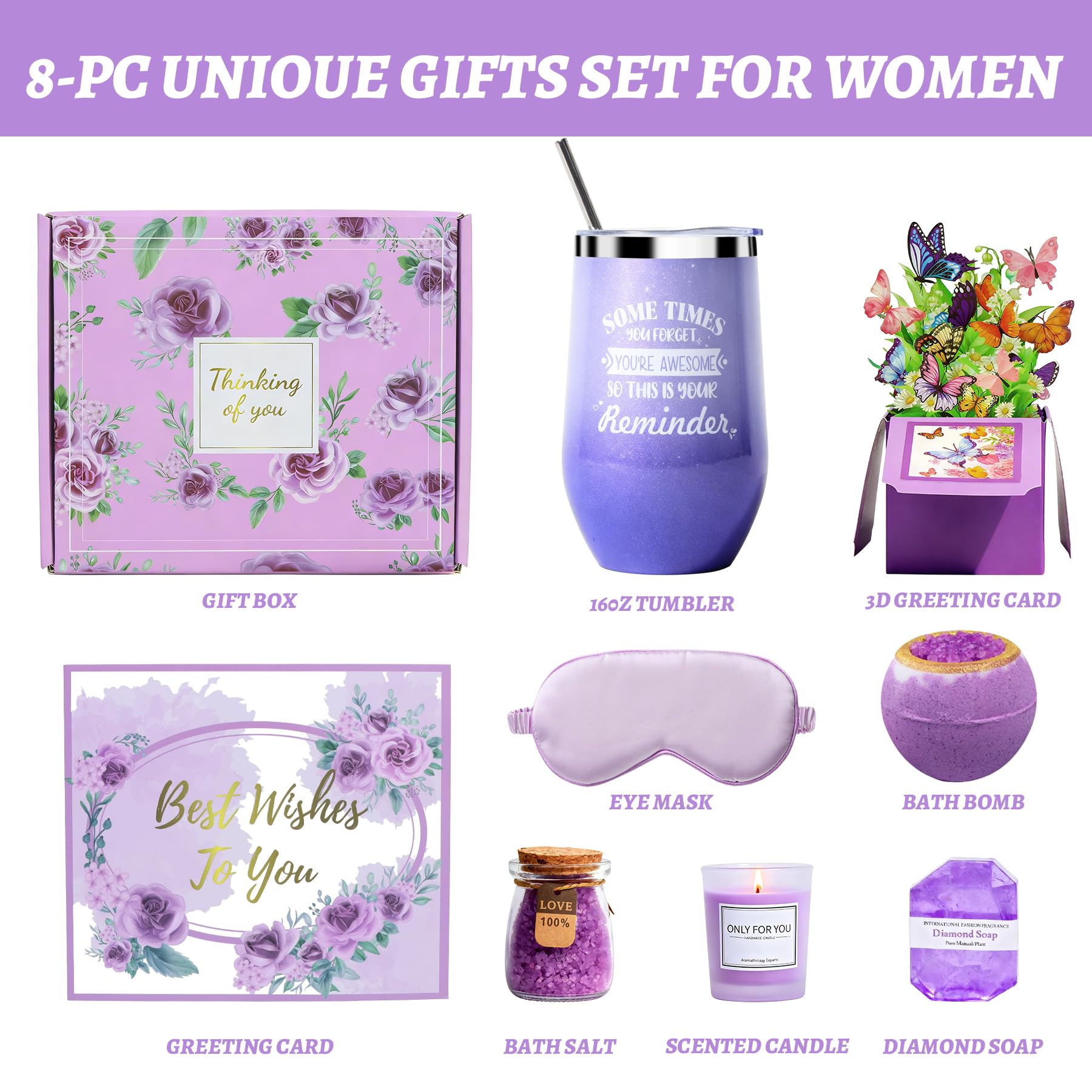 Joyvella Lavender Spa Gift Set – Birthday Gift for Women, Get Well Gift & Self-Care Box