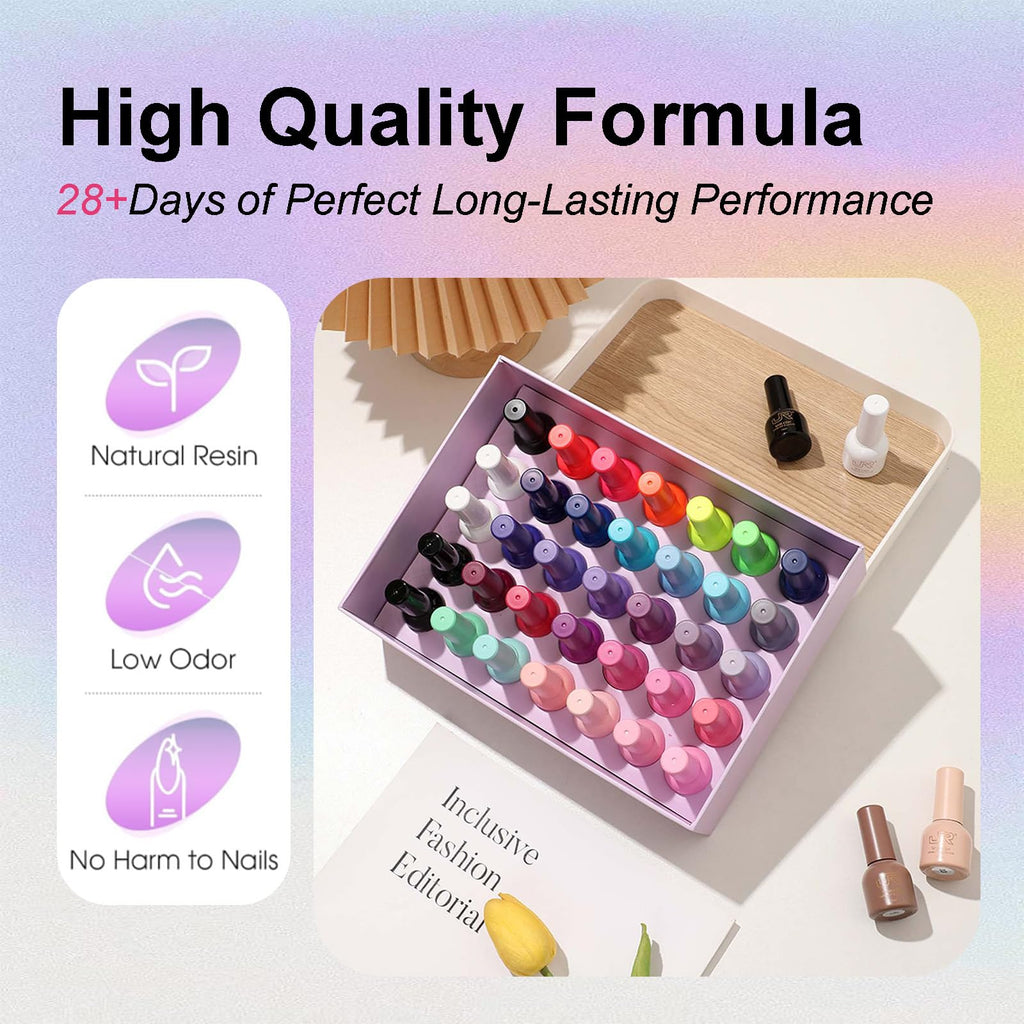 JR 35pcs 10ml Gel Nail Polish Set – Color-Matched Bottles, Base & Top Coats, Matte Finish