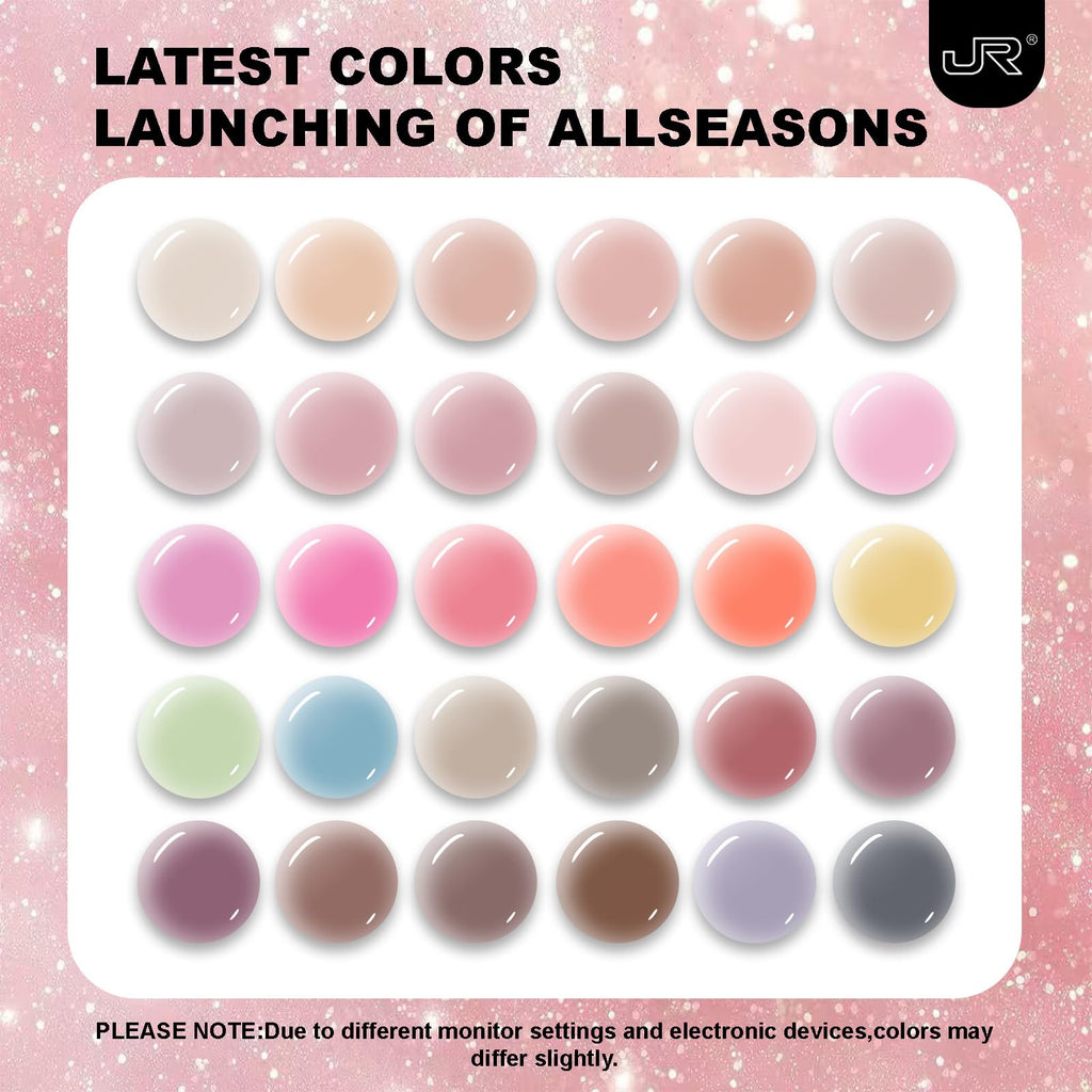 JR 35pcs Gel Nail Polish Set – 10ml, Same Color & Bottle | Base Coat, Top Coat, Matte Top | 60s LED/UV Cure