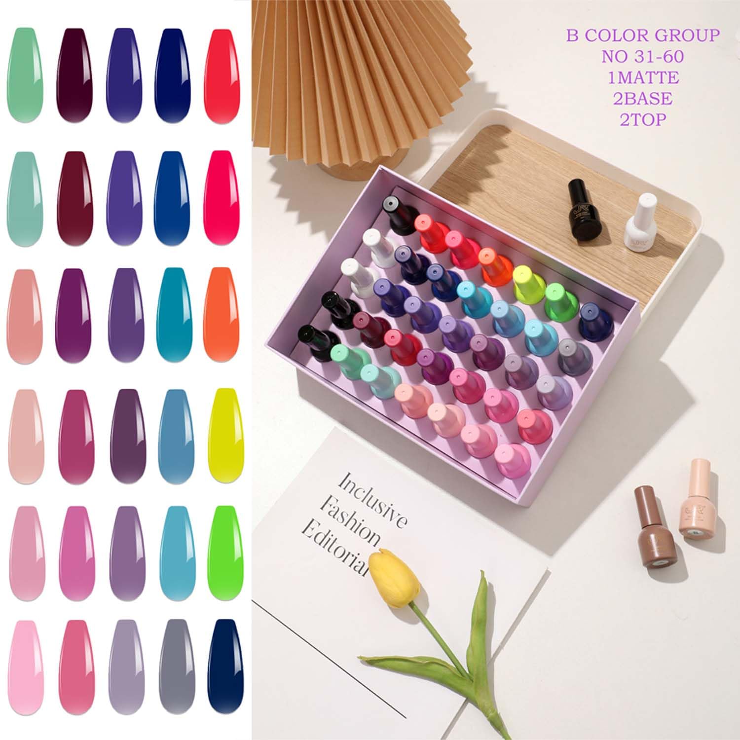 JR 35pcs 10ml Gel Nail Polish Set – Color-Matched Bottles, Base & Top Coats, Matte Finish