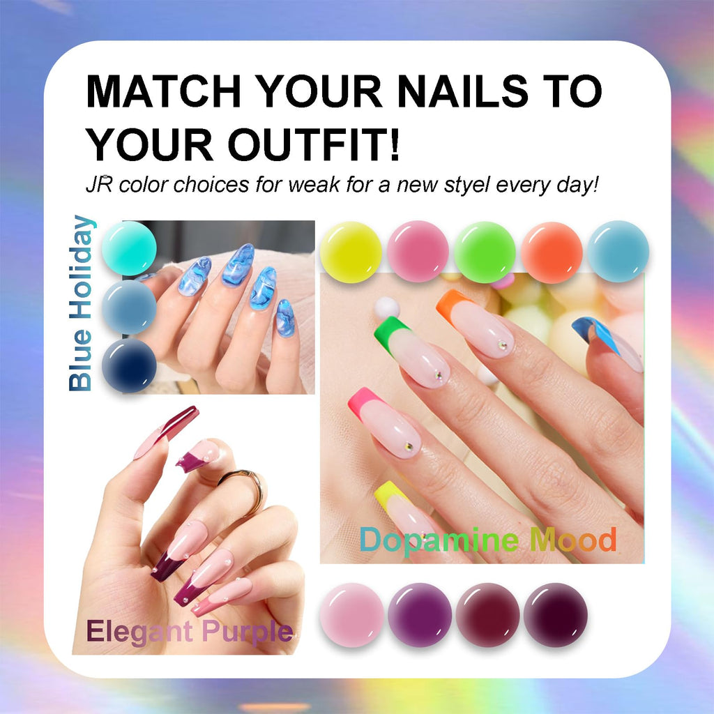 JR 35pcs 10ml Gel Nail Polish Set – Color-Matched Bottles, Base & Top Coats, Matte Finish