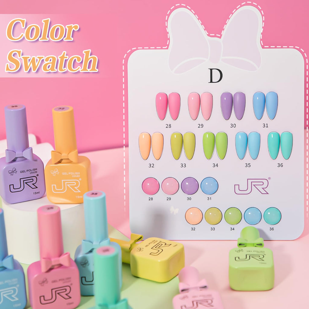JR 9pcs 15ml Gel Nail Polish Set – Macaron Colors for Long-Lasting, Easy Soak-Off Manicures