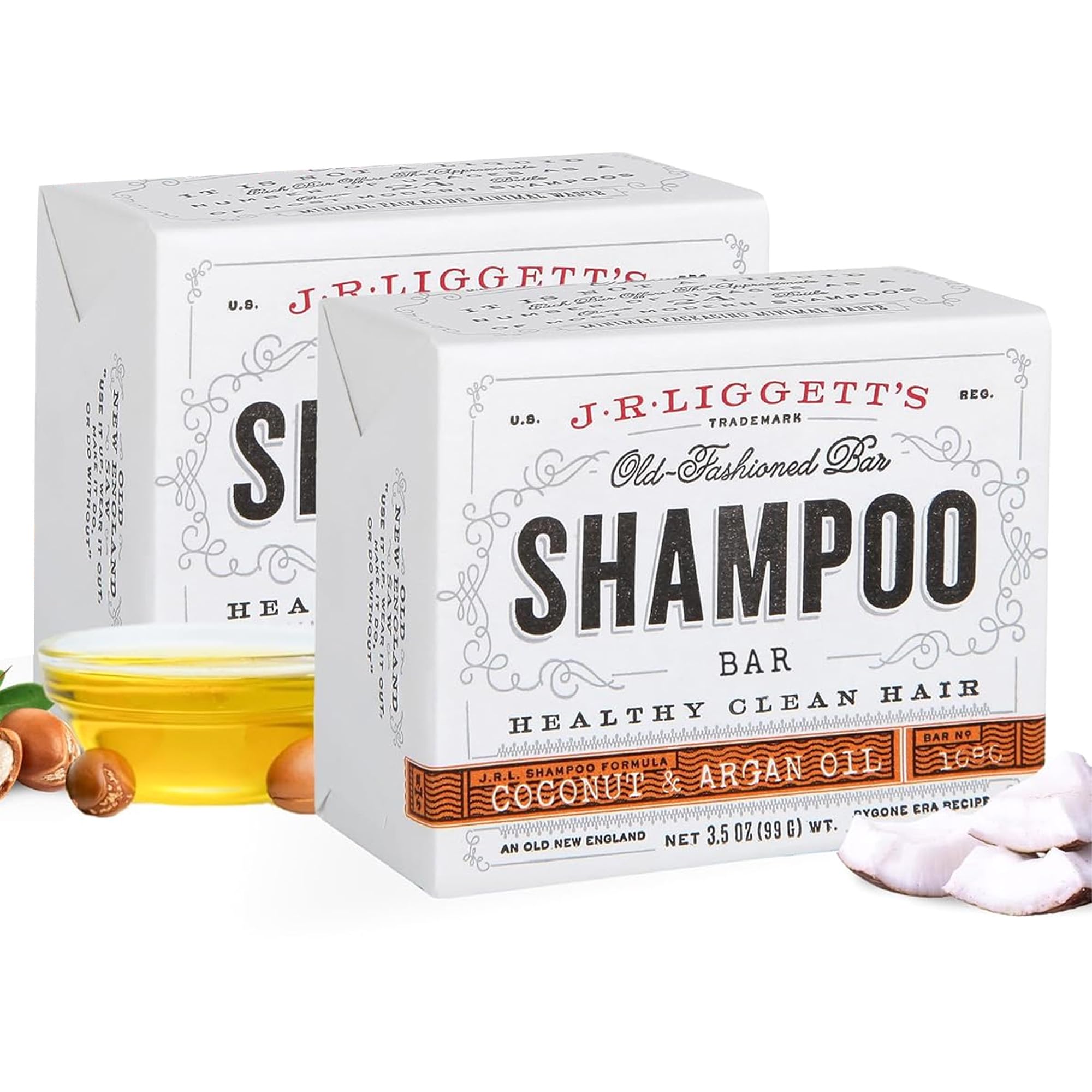 J.R.LIGGETT'S Coconut & Argan Oil Shampoo Bar – 2 Pack, Solid, Sulfate Free, 3.5 oz