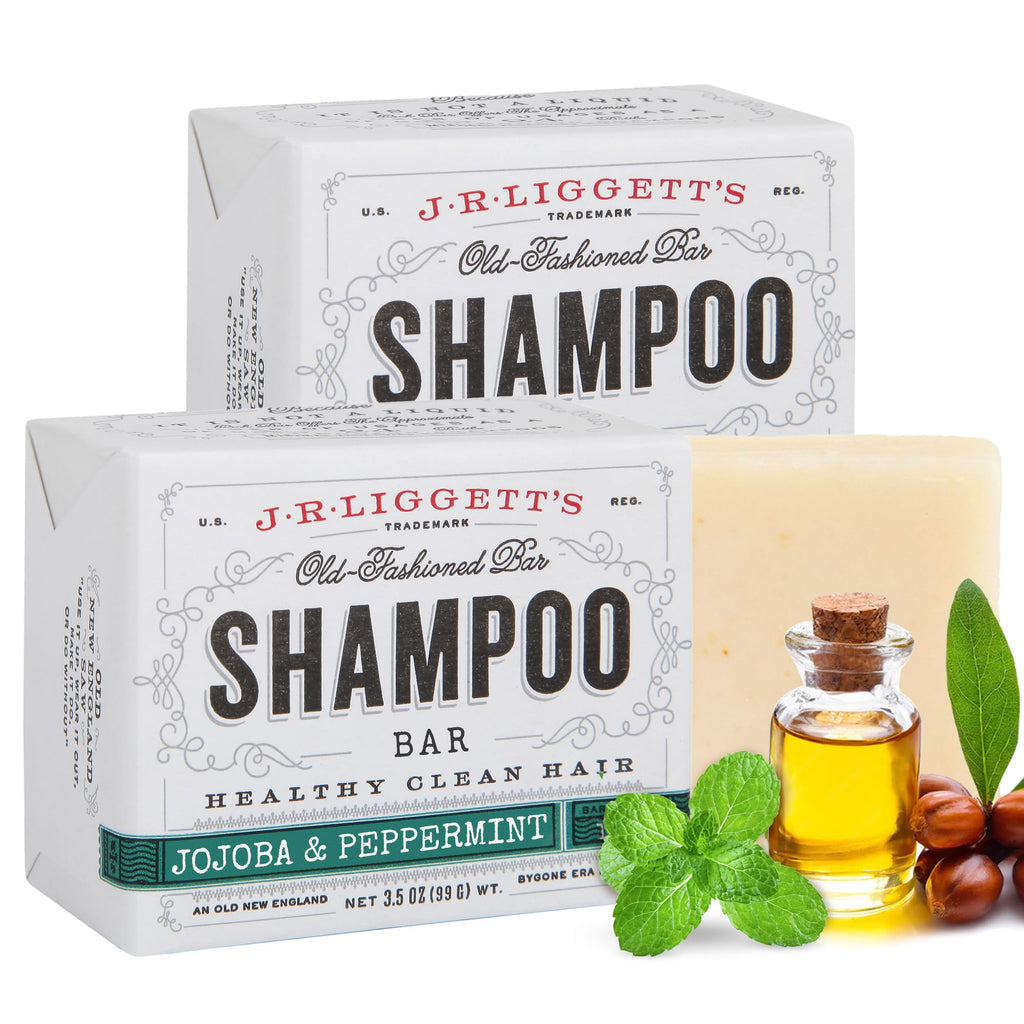 J.R.LIGGETT'S Shampoo Bar with Jojoba & Peppermint – All-Natural, No-Sulfates, 2-Pack (3.5oz Each)