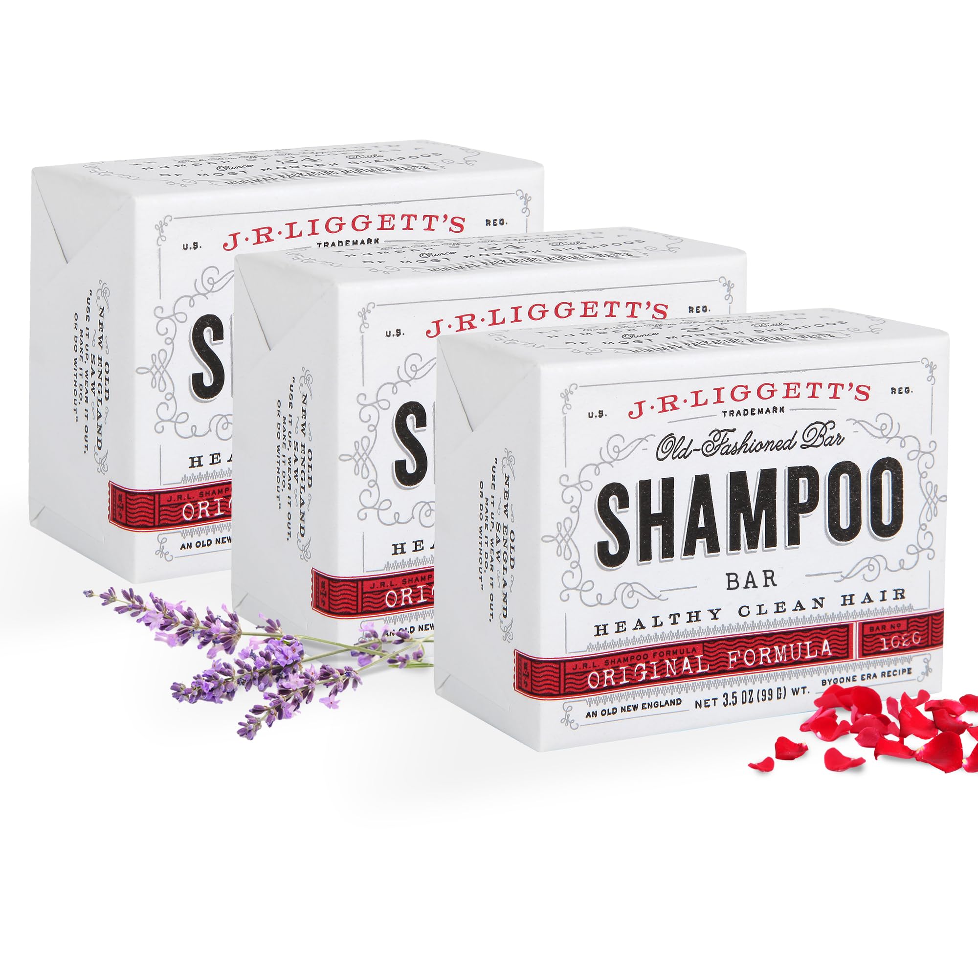 J.R.LIGGETT'S Shampoo Bar Original Formula – All-Natural Solid Shampoo, Coconut & Castor Oils, Sulfate-Free, 3.5 oz, 3 Pack