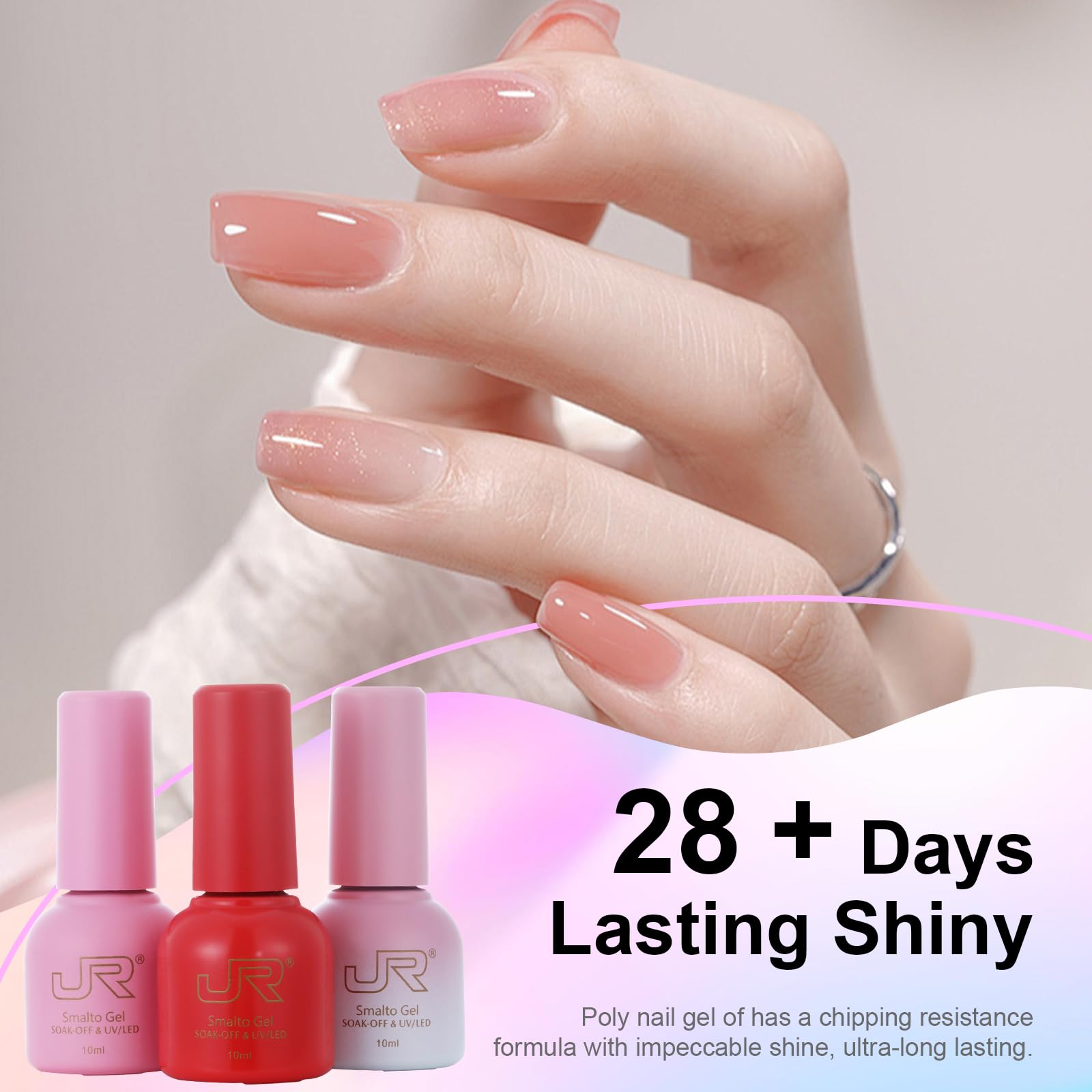 JR 35pcs Gel Nail Polish Set – 10ml, Same Color & Bottle | Base Coat, Top Coat, Matte Top | 60s LED/UV Cure