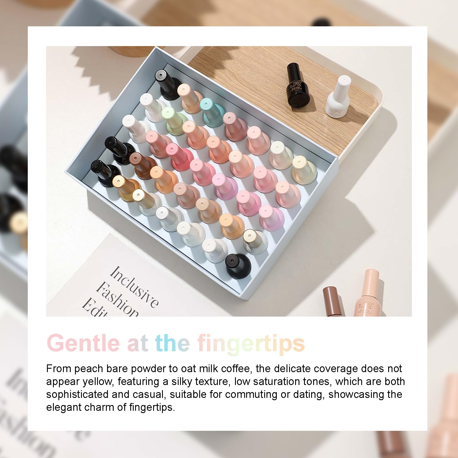 JR 35pcs Gel Nail Polish Set – 10ml, Same Color & Bottle | Base Coat, Top Coat, Matte Top | 60s LED/UV Cure