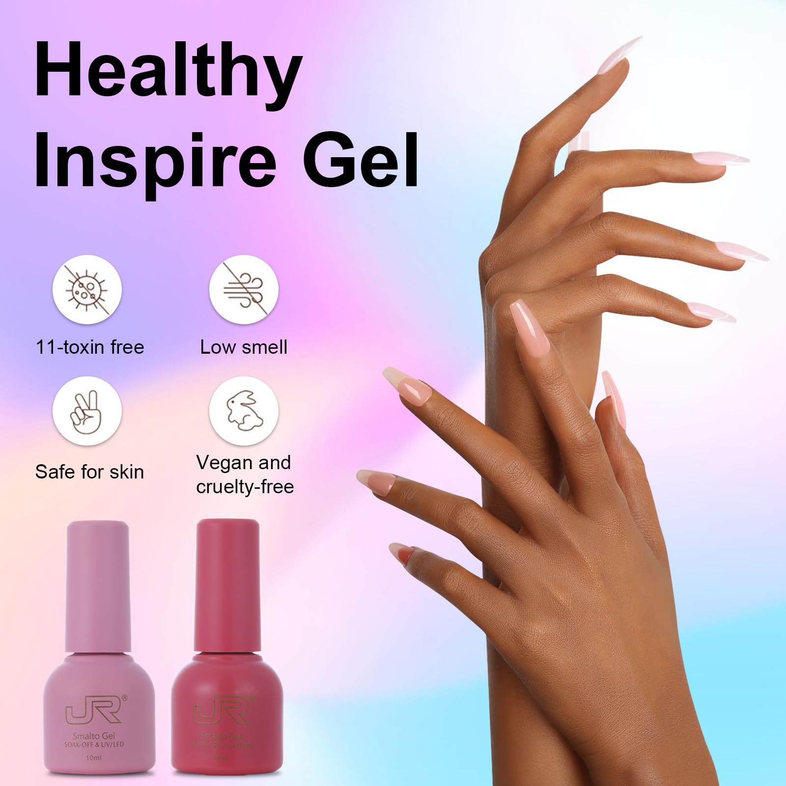 JR 35pcs Gel Nail Polish Set – 10ml, Same Color & Bottle | Base Coat, Top Coat, Matte Top | 60s LED/UV Cure