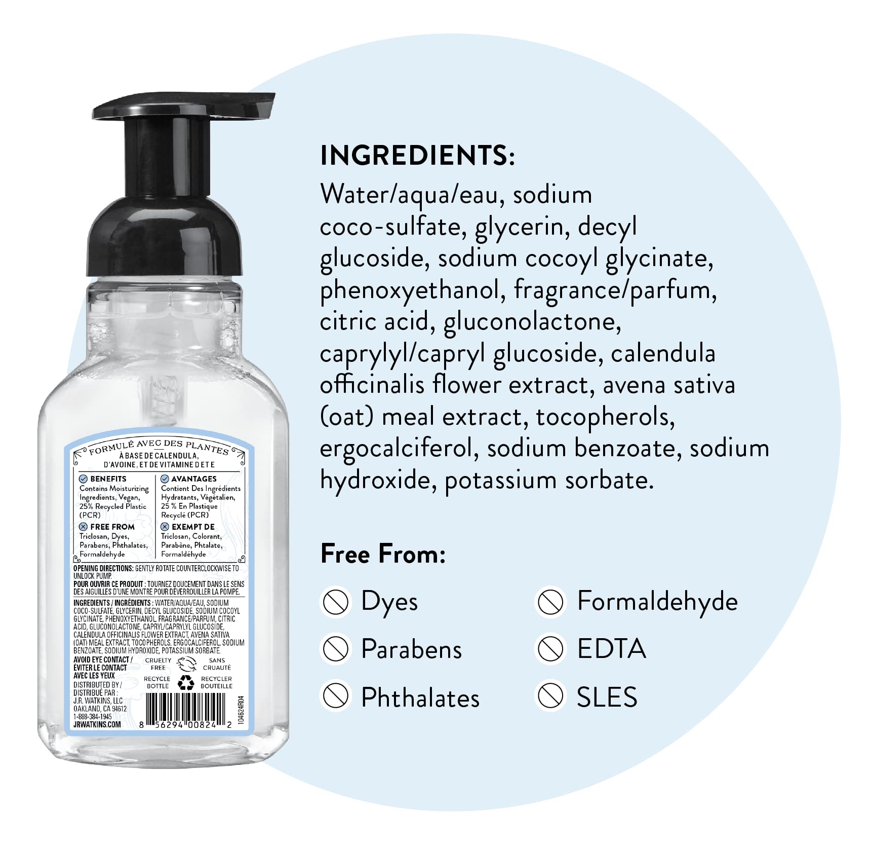 J.R. Watkins Foaming Hand Soap with Pump Dispenser – Moisturizing Foam Hand Wash, Alcohol-Free, Cruelty-Free, Brise Marine, 9 fl oz, 3 Pack