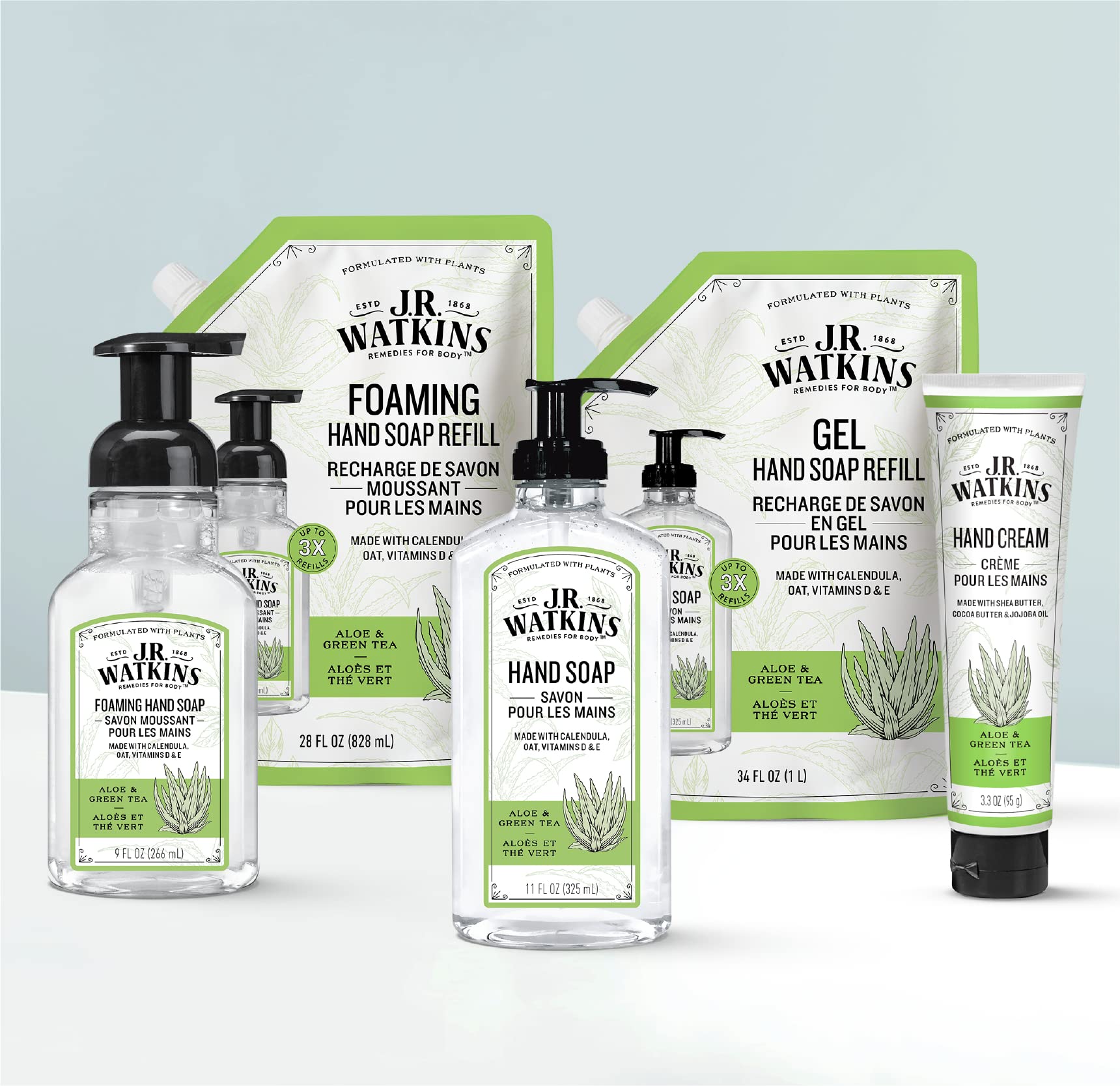 J.R. Watkins Foaming Hand Soap – Aloe & Green Tea, Alcohol-Free, 9 oz, 3 Pack