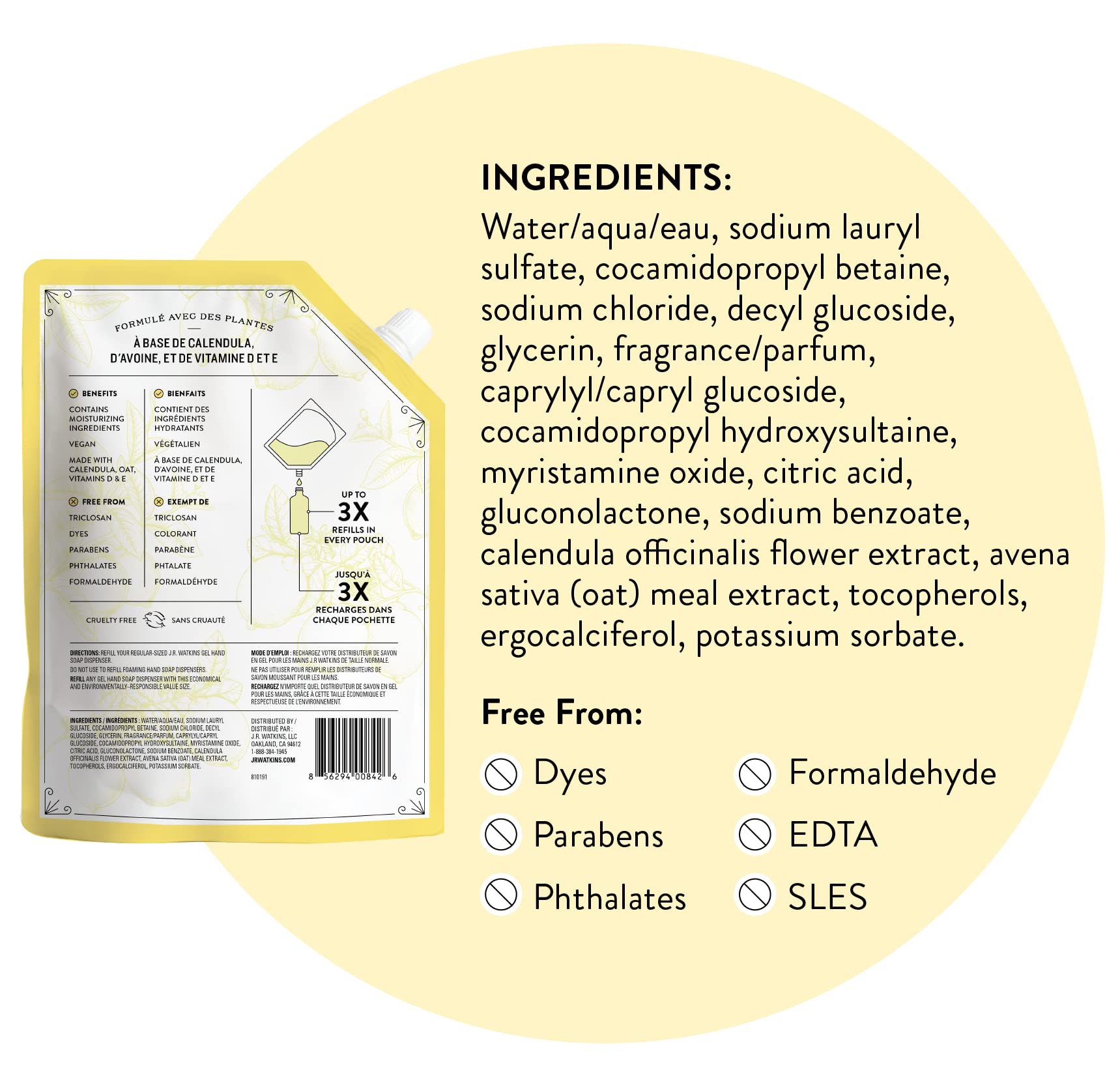 J.R. Watkins Lemon Hand Soap Refill Pouch — 34 oz, USA Made, Cruelty Free, 6 Pack