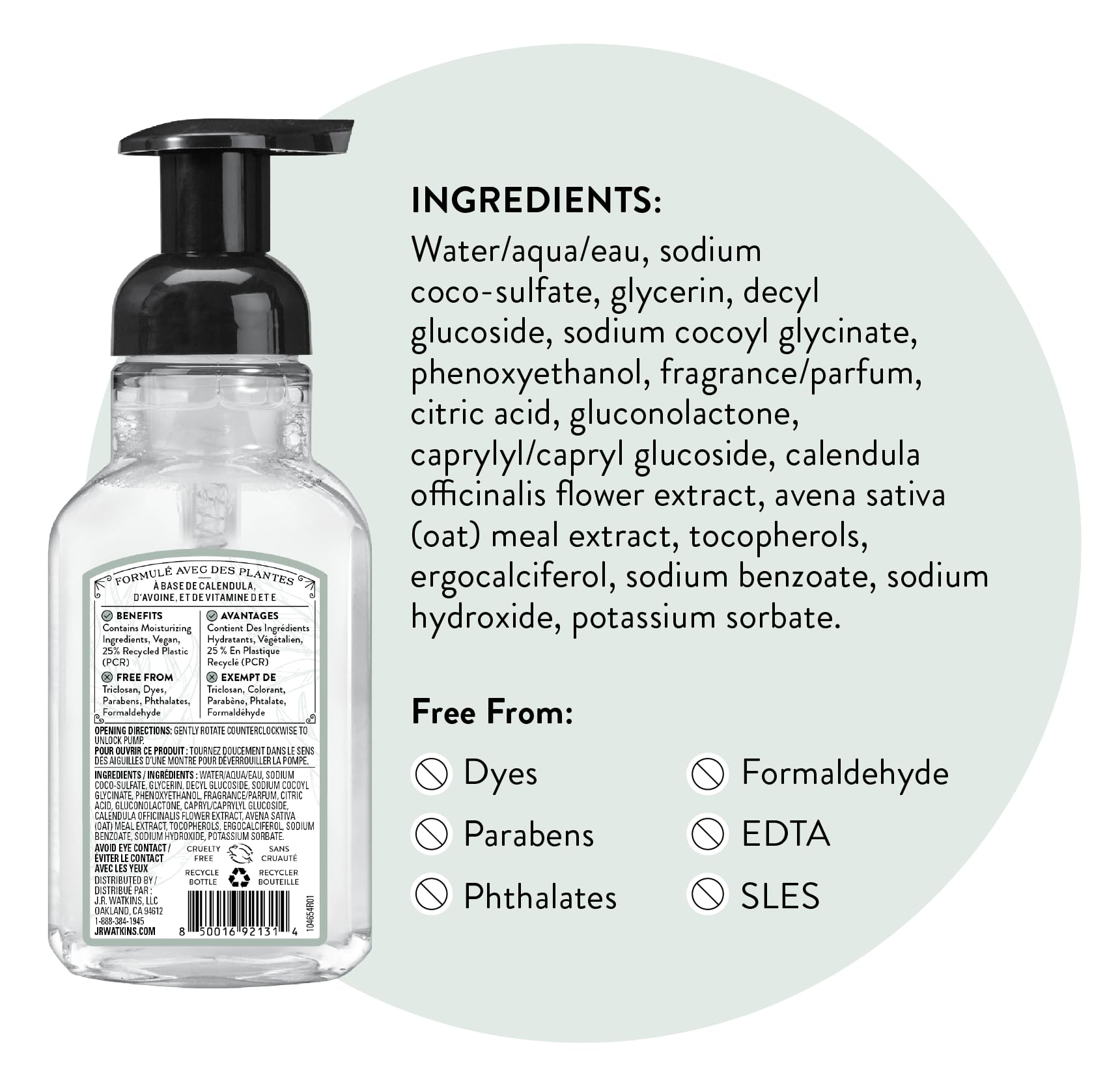 J.R. Watkins Eucalyptus Foaming Hand Soap – Alcohol-Free, Cruelty-Free, 3-Pack (9 fl oz each)