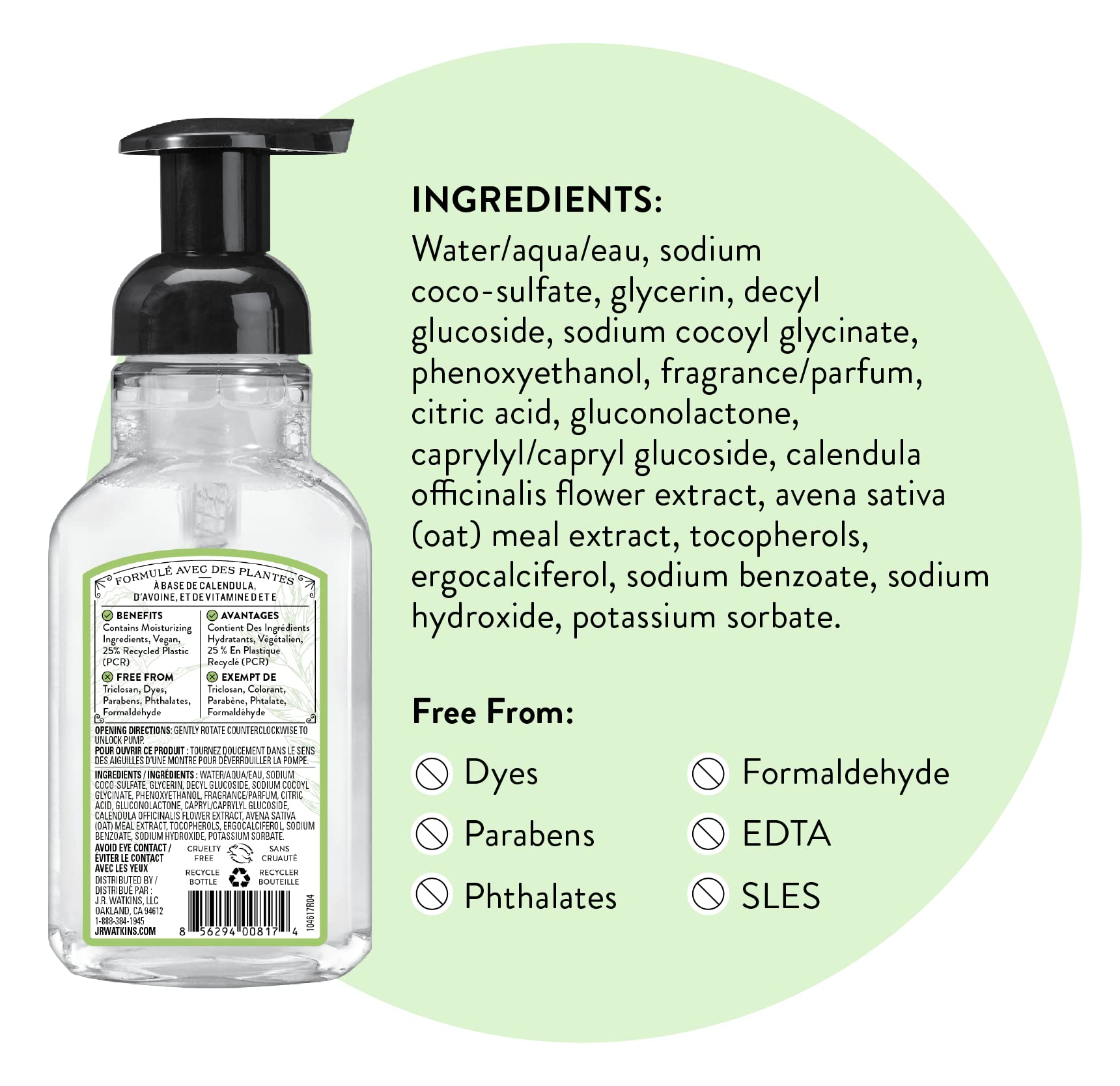 J.R. Watkins Foaming Hand Soap – Aloe & Green Tea, Alcohol-Free, 9 oz, 3 Pack