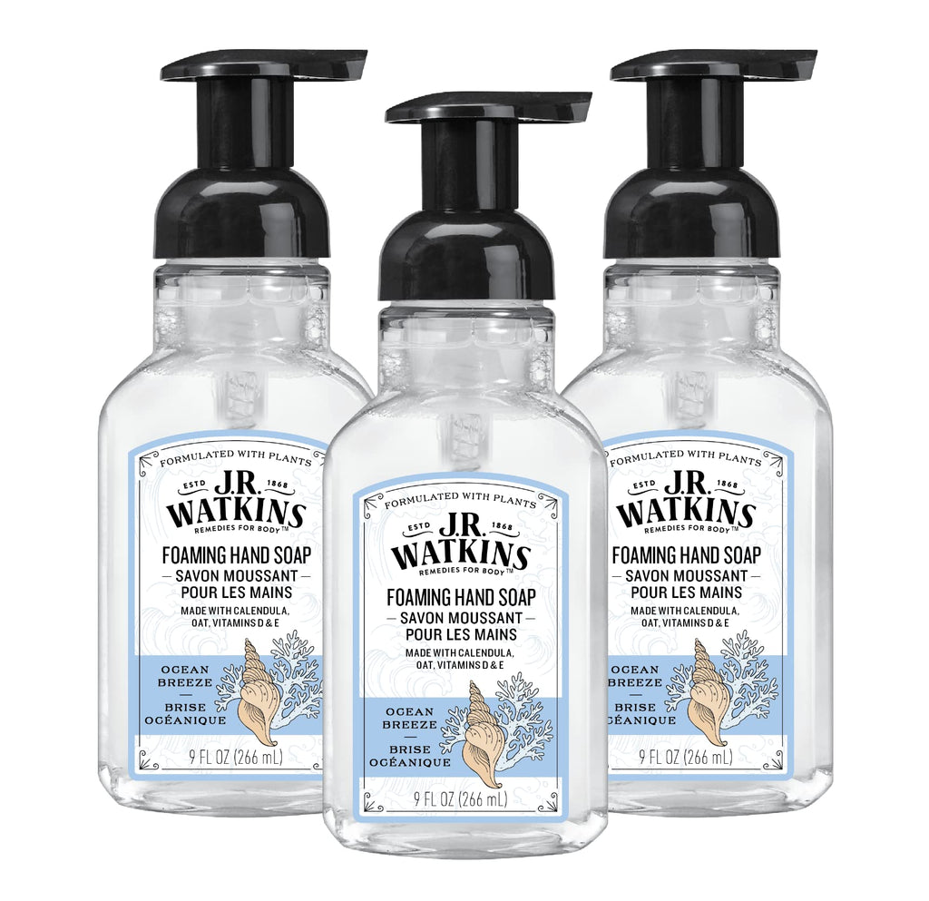 J.R. Watkins Foaming Hand Soap with Pump Dispenser – Moisturizing Foam Hand Wash, Alcohol-Free, Cruelty-Free, Brise Marine, 9 fl oz, 3 Pack