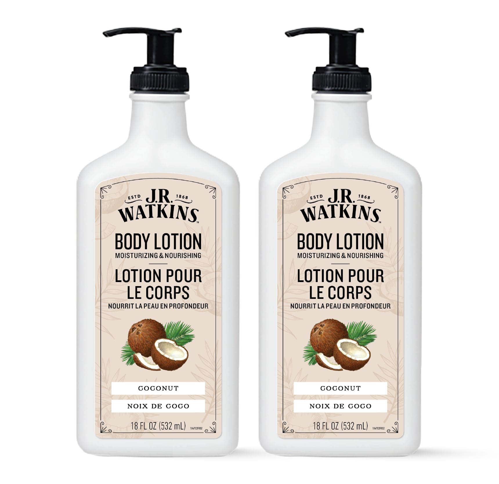 J.R. Watkins Daily Moisturizing Body Lotion Coconut – 18 oz, 2-Pack