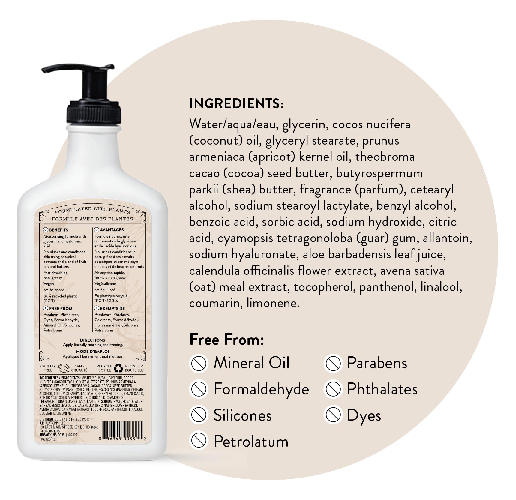 J.R. Watkins Daily Moisturizing Body Lotion Coconut – 18 oz, 2-Pack