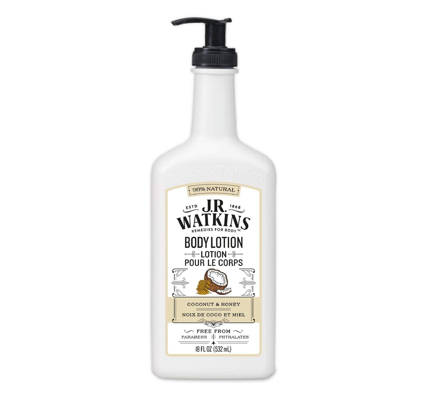 J.R. Watkins Daily Moisturizing Lotion – Hydrating Body Cream with Shea & Cocoa Butter, Coconut Milk & Honey – 18 oz Pump