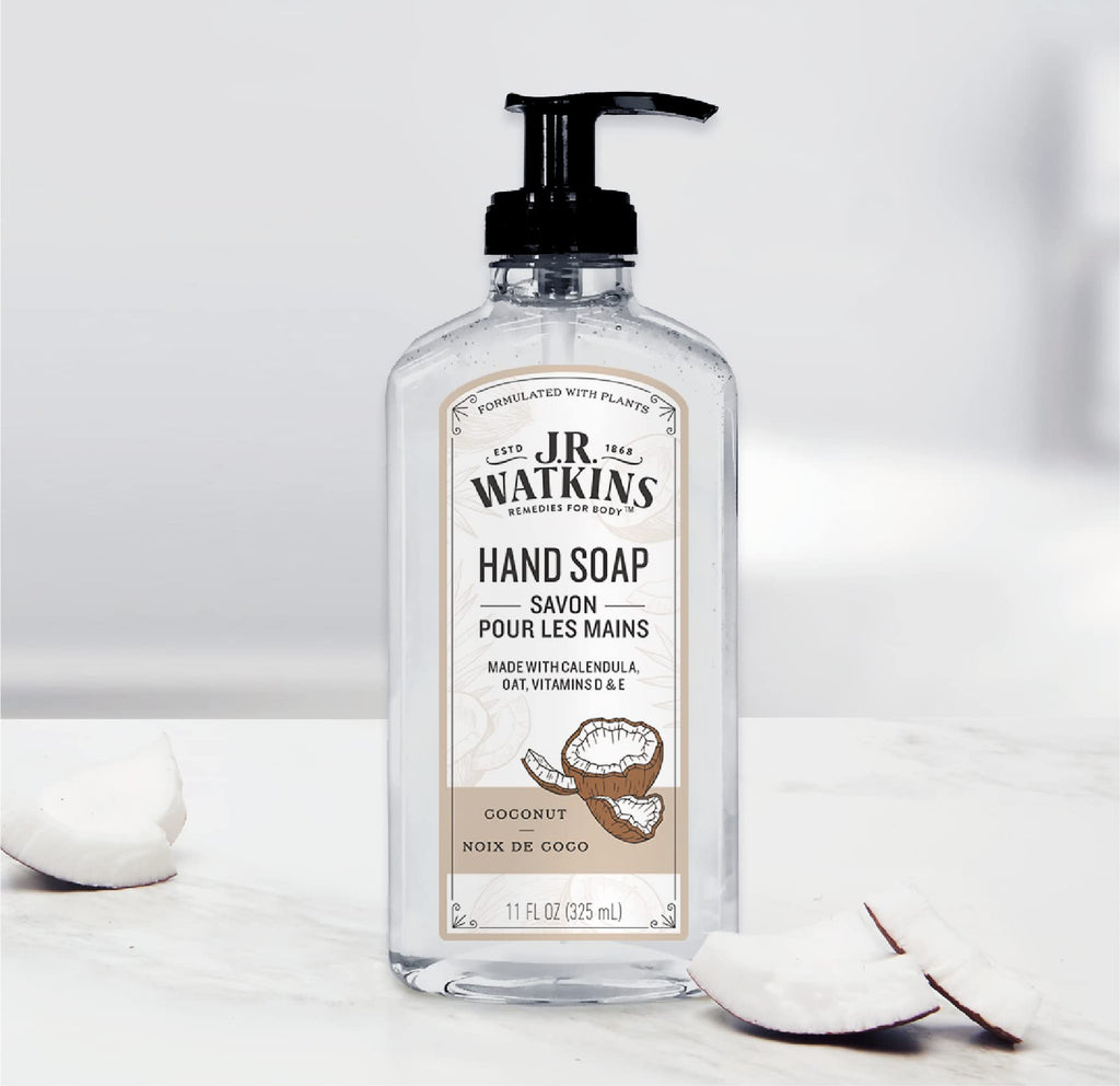 J.R. Watkins Gel Hand Soap – Coconut, USA Made, Cruelty-Free, 11 oz (6 Pack)