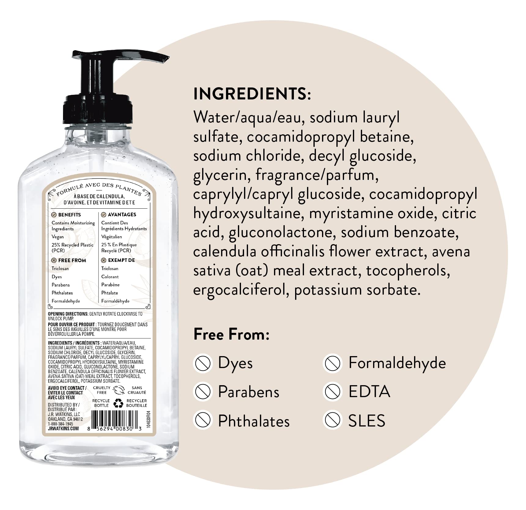 J.R. Watkins Gel Hand Soap – Coconut, USA Made, Cruelty-Free, 11 oz (6 Pack)