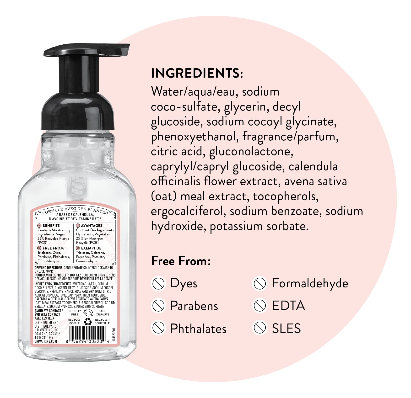 J.R. Watkins Foaming Hand Soap Pump – Grapefruit, Alcohol-Free, Cruelty-Free, USA Made, 9 fl oz (6 Pack)