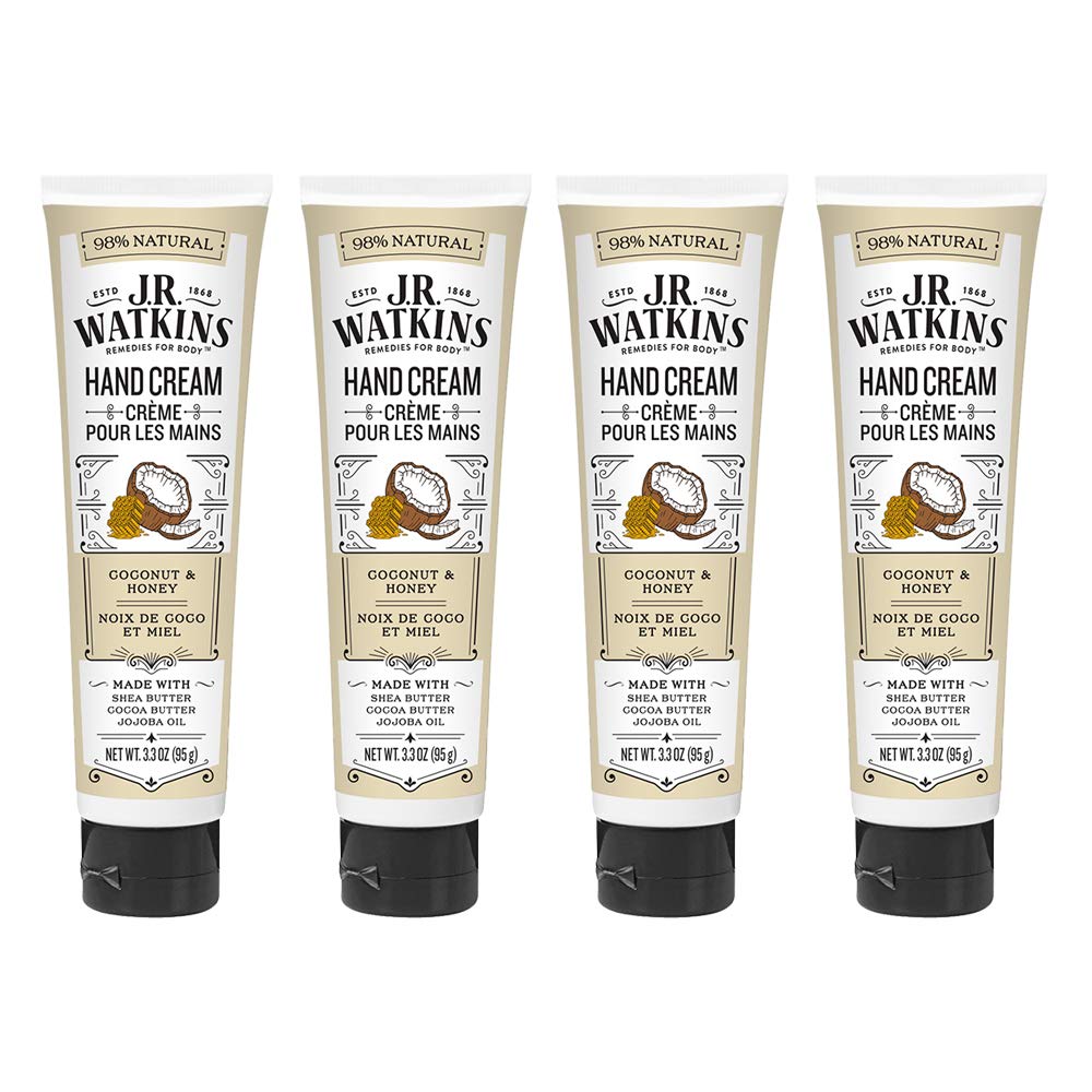 J.R. Watkins Hand Cream - Coconut (3.3 oz) Pack of 4 | Hydration, Made in USA