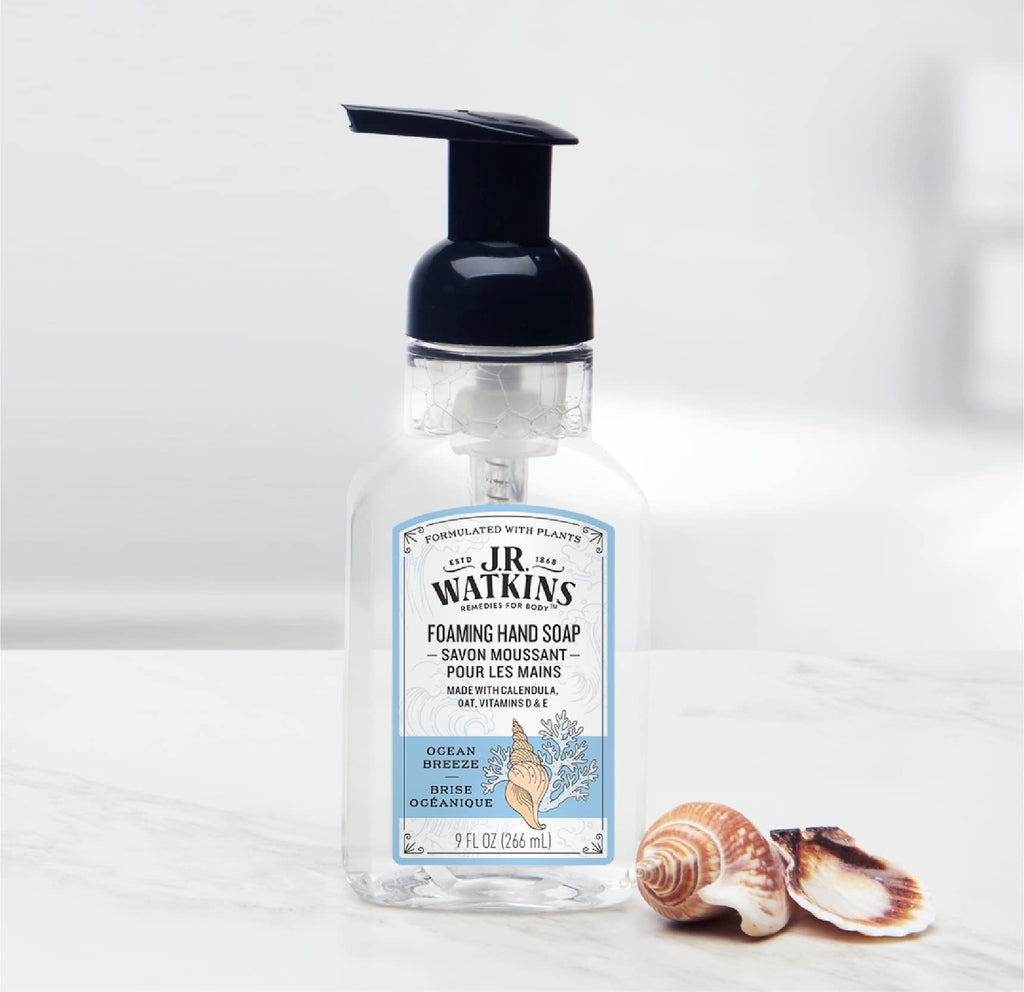 J.R. Watkins Foaming Hand Soap with Pump Dispenser – Moisturizing Foam Hand Wash, Alcohol-Free, Cruelty-Free, Brise Marine, 9 fl oz, 3 Pack