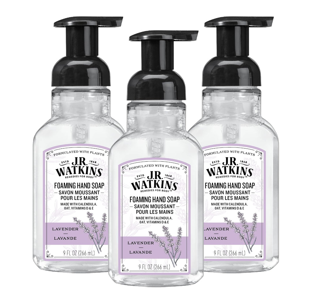 J.R. Watkins Lavender Foaming Hand Soap — 3 Pack, 9 oz, Alcohol-Free, Cruelty-Free, USA Made