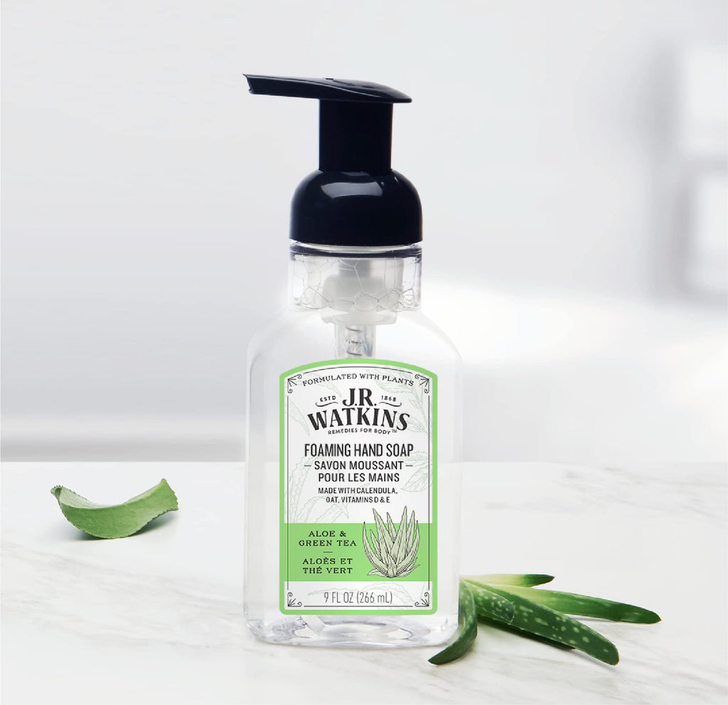 J.R. Watkins Foaming Hand Soap – Aloe & Green Tea, Alcohol-Free, 9 oz, 3 Pack