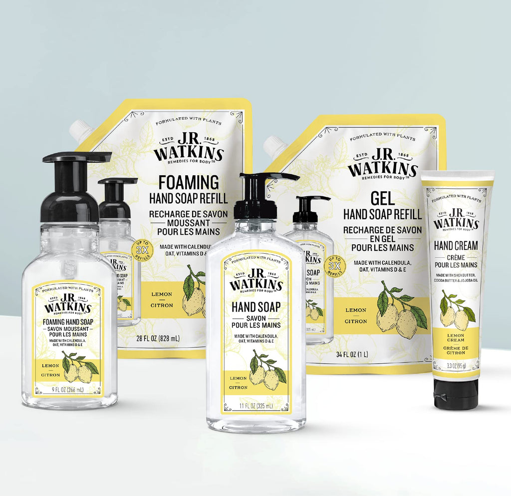 J.R. Watkins Lemon Hand Soap Refill Pouch — 34 oz, USA Made, Cruelty Free, 6 Pack