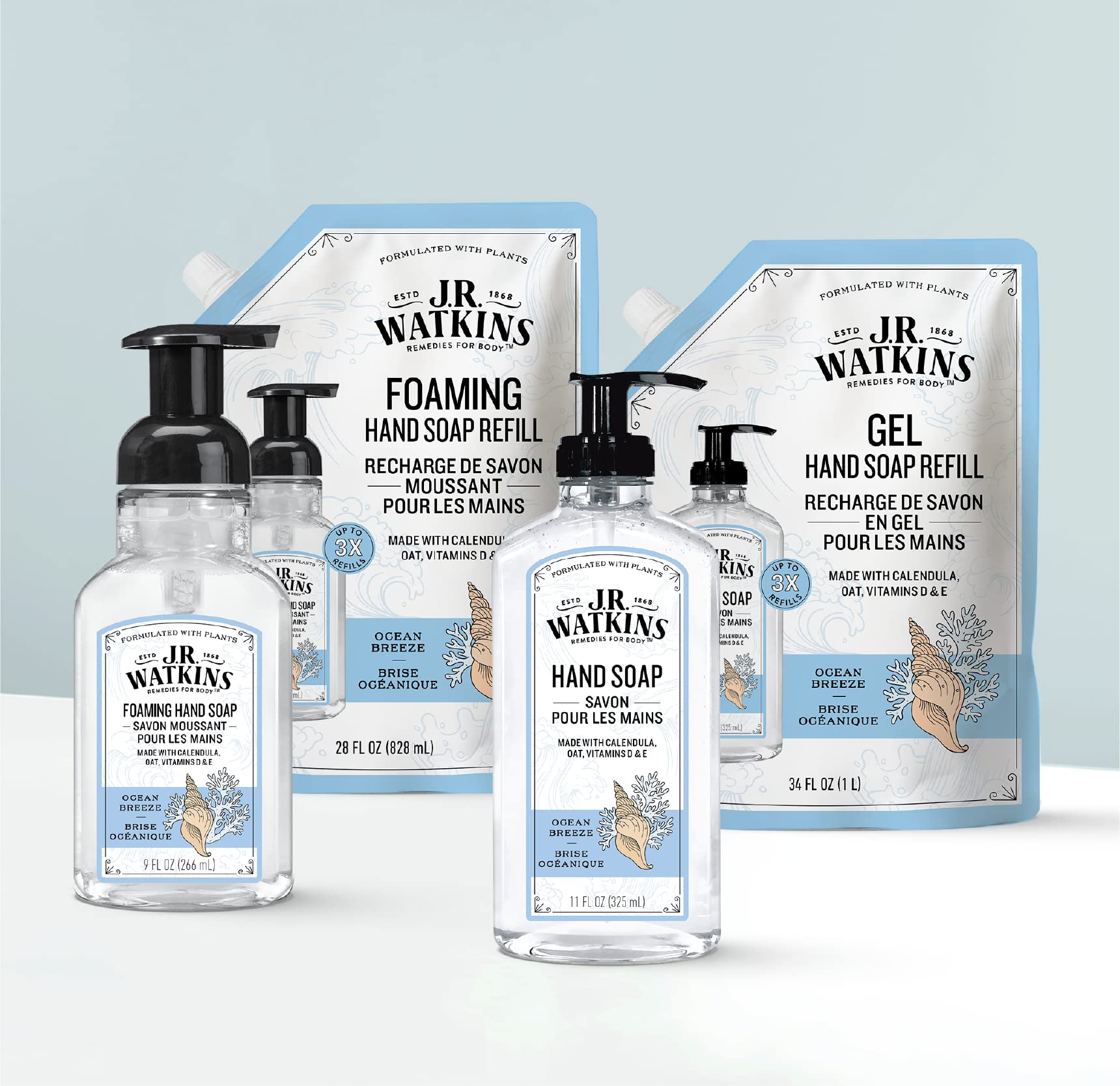 J.R. Watkins Ocean Breeze Gel Hand Soap Refill Pouch – 2 Pack, 34 fl oz, USA Made