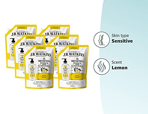 J.R. Watkins Lemon Hand Soap Refill Pouch — 34 oz, USA Made, Cruelty Free, 6 Pack