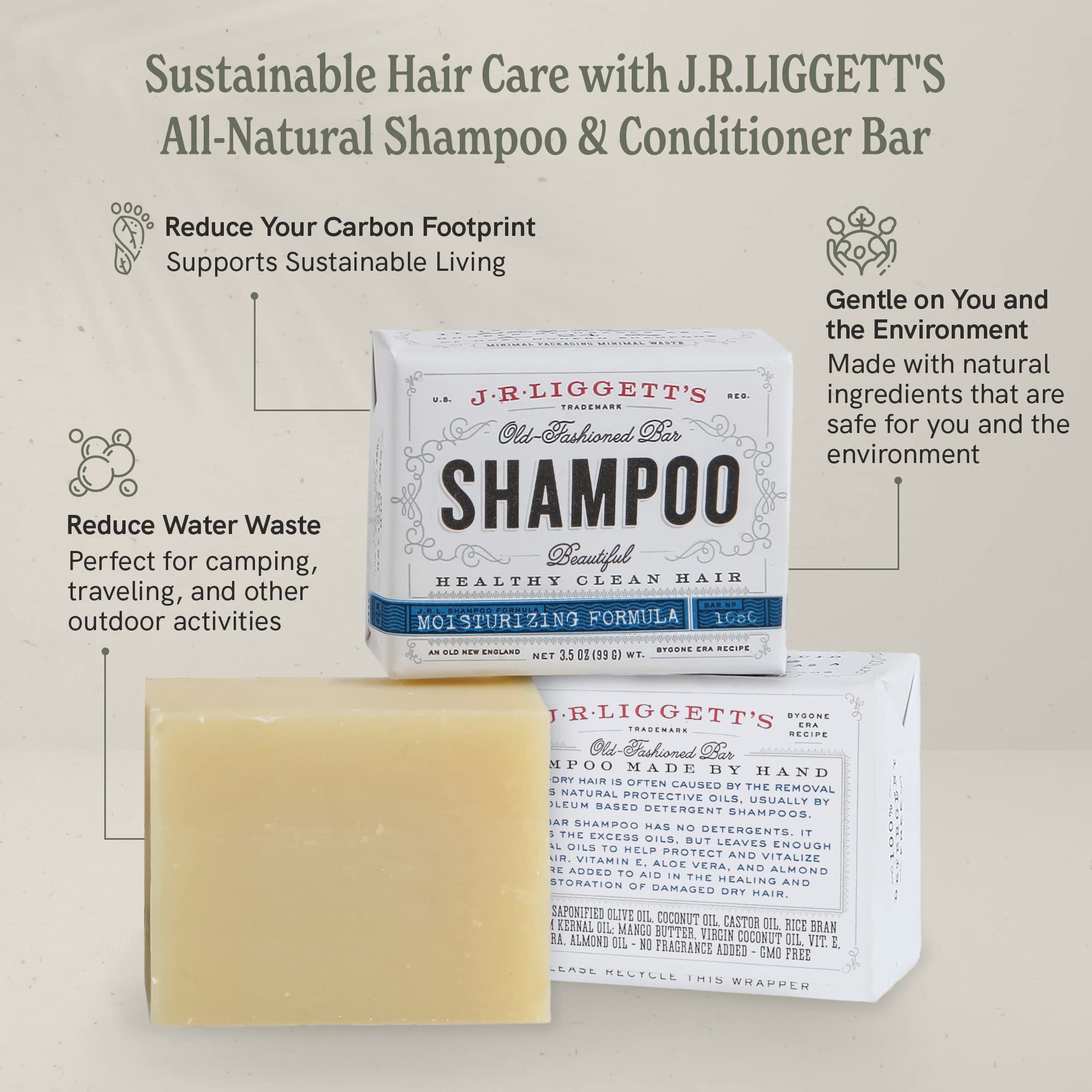 J.R.LIGGETT'S Shampoo & Conditioner Bar Set – 3 Pack | All-Natural, Plant-Based Hair Care
