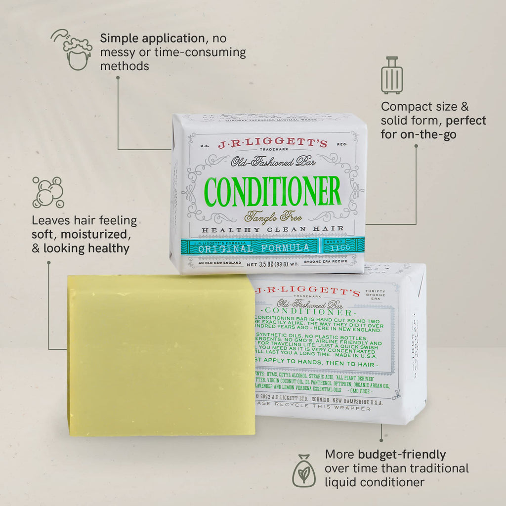 J.R.LIGGETT'S Original Formula Shampoo Bar & Conditioner Bar - 2-Pack (Plant-Based, Sulfate-Free)