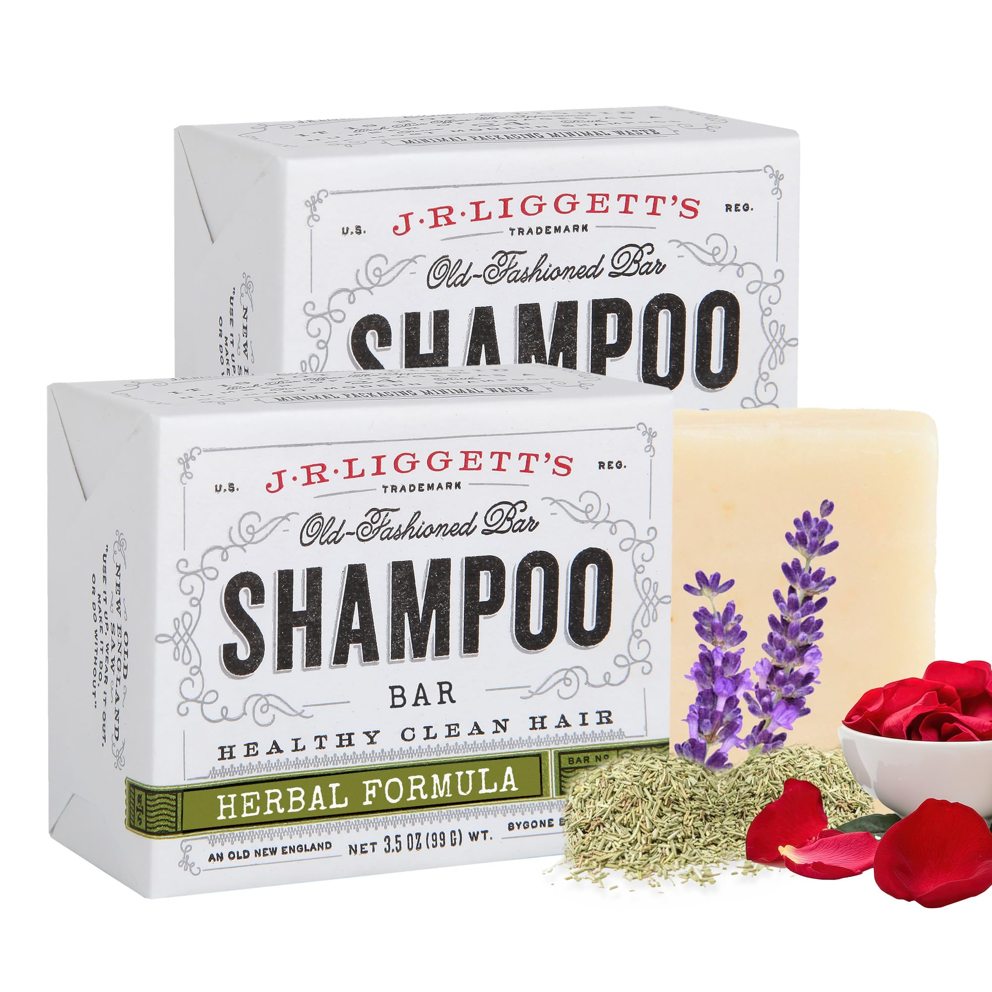 J.R.LIGGETT'S Shampoo Bar - Herbal Formula, All-Natural, Coconut & Castor Oils | 3.5 oz 2 Pack