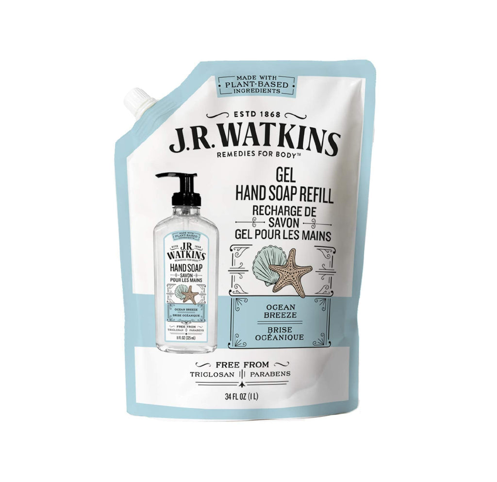J.R. Watkins Ocean Breeze Hand Soap Gel Refill – 34 oz, Plant-Based & Paraben-Free